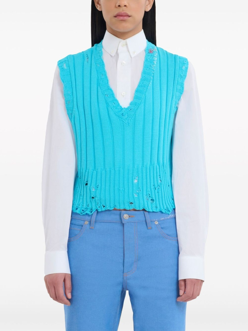 logo-embroidery distressed knitted vest 3