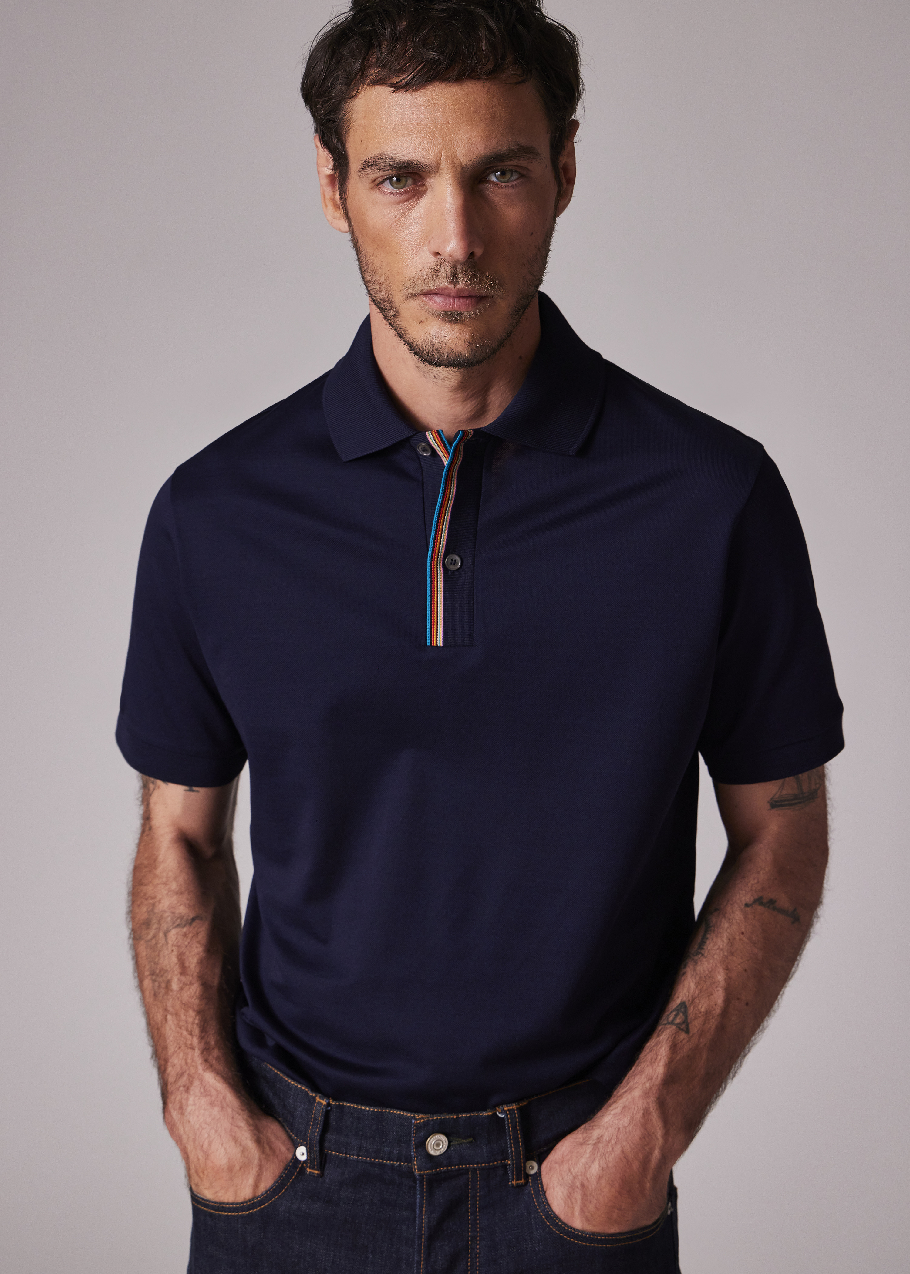 Dark Navy 'Signature Stripe' Trim Polo Shirt - 6