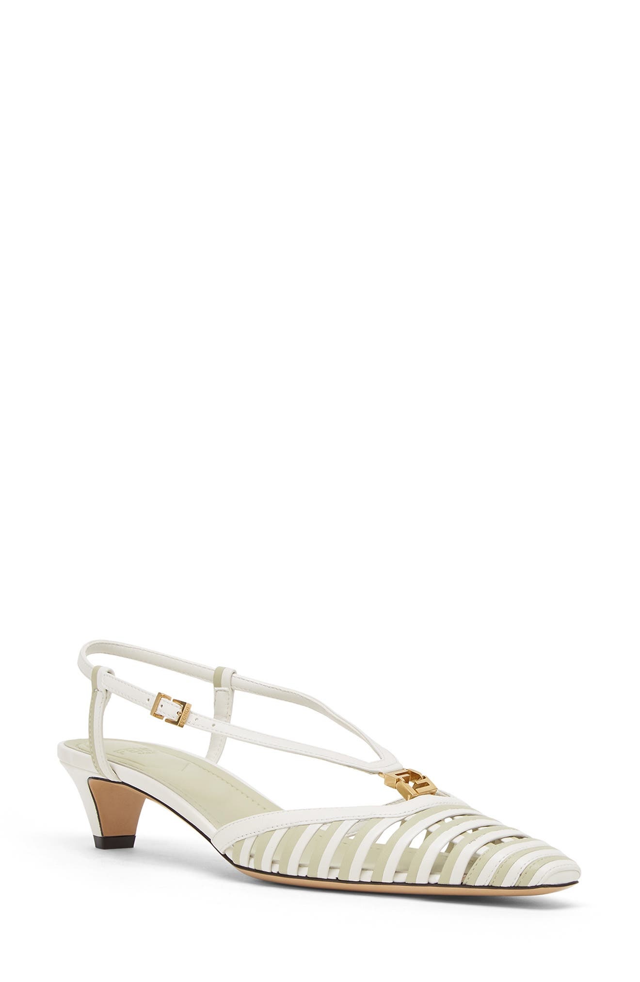 Fendi FFold Slingback Kitten Heel Pump in F1Str Bianco Set/Real Sage at Nordstrom - 1