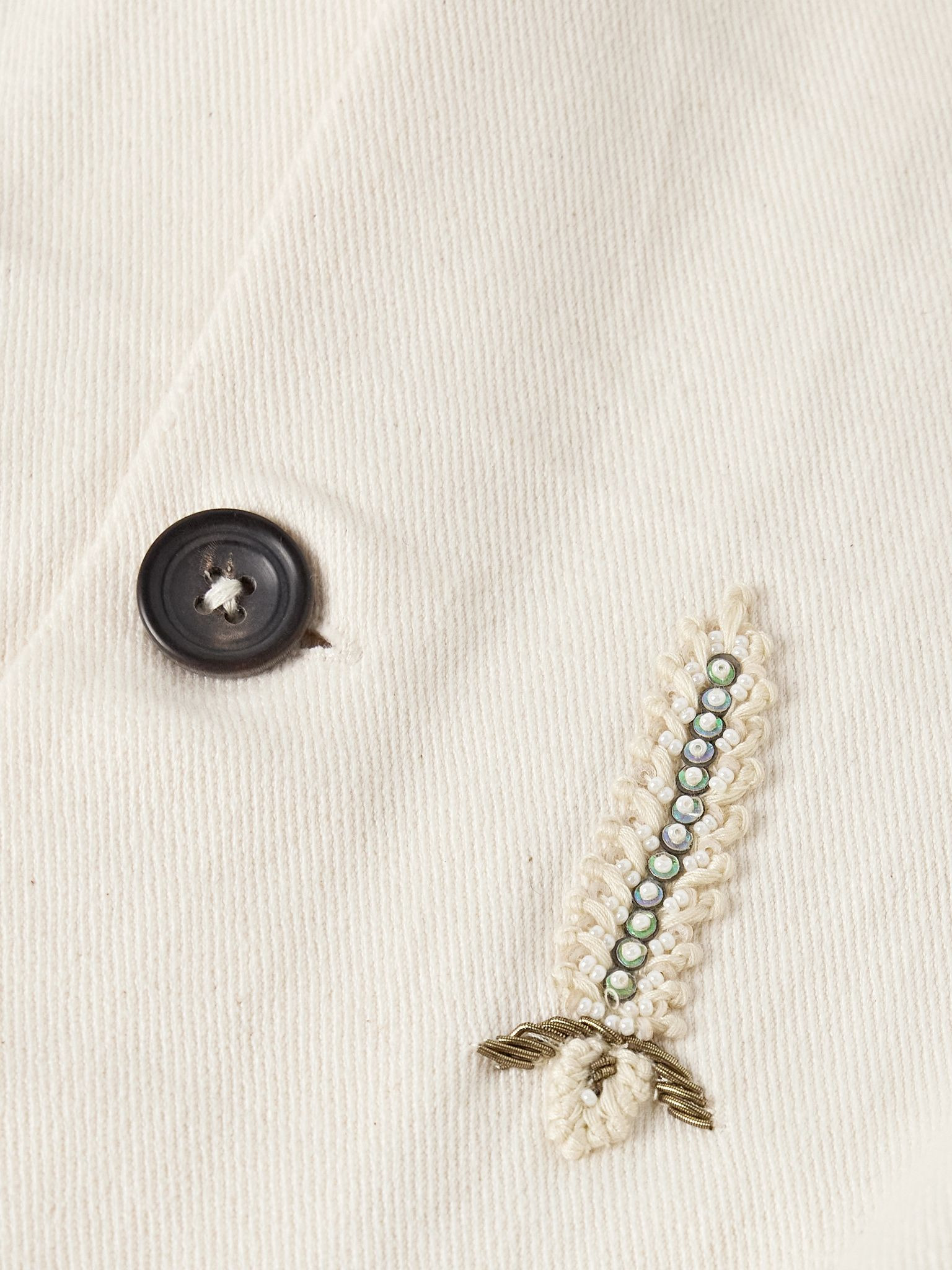 Embellished Embroidered Cotton-Twill Jacket Ecru - 5
