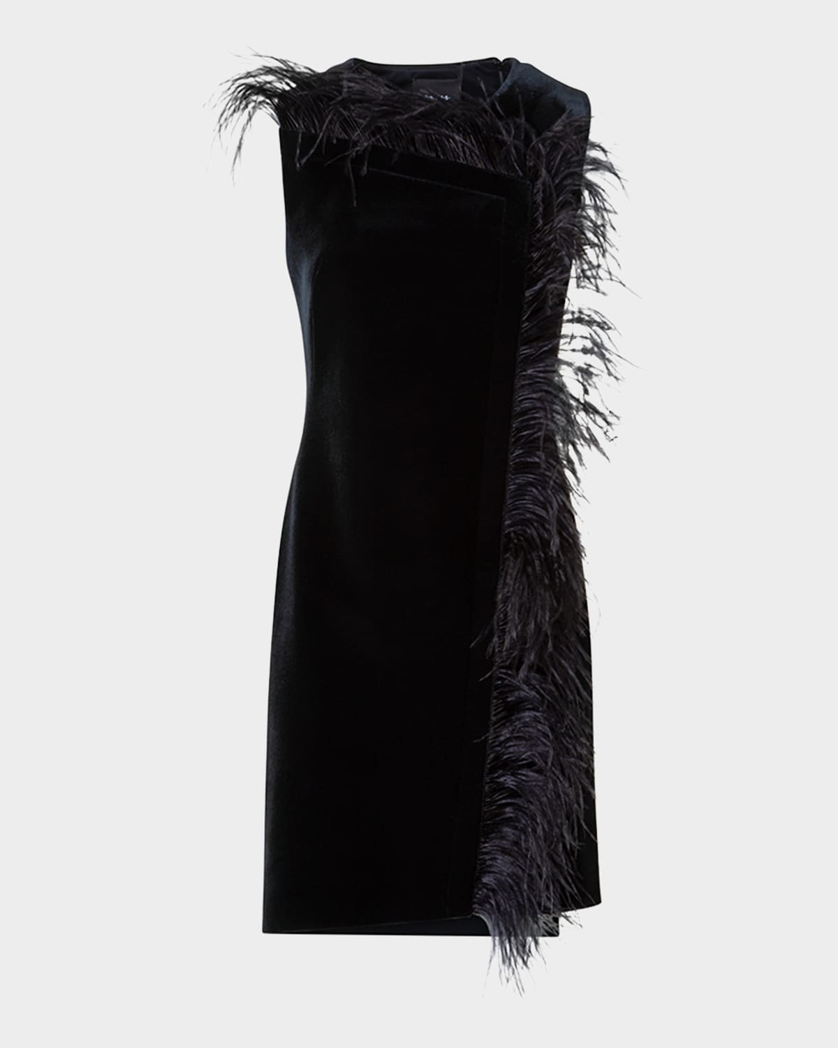 Neoprene Velvet Feather-Trim Asymmetric Mini Dress - 1