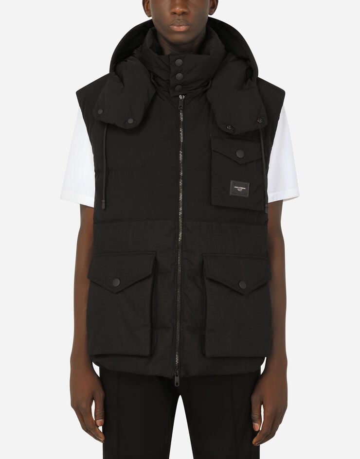 Quilted gilet with hood and branded plate - 1