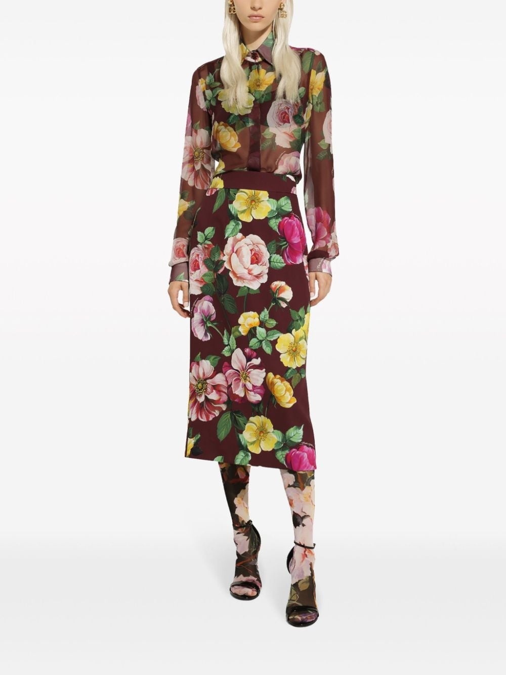 camelia-print silk blouse - 3