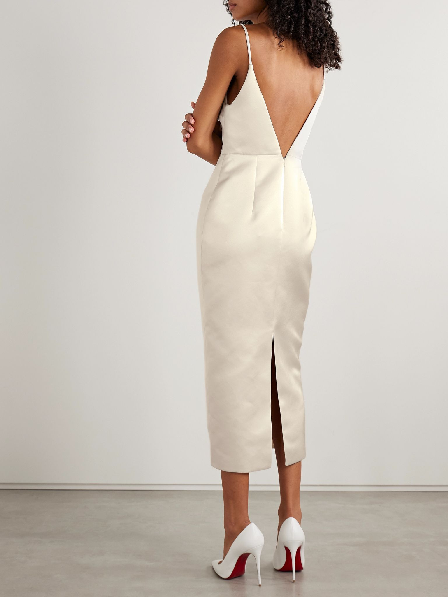 Vero open-back duchesse-satin midi dress Ivory - 3