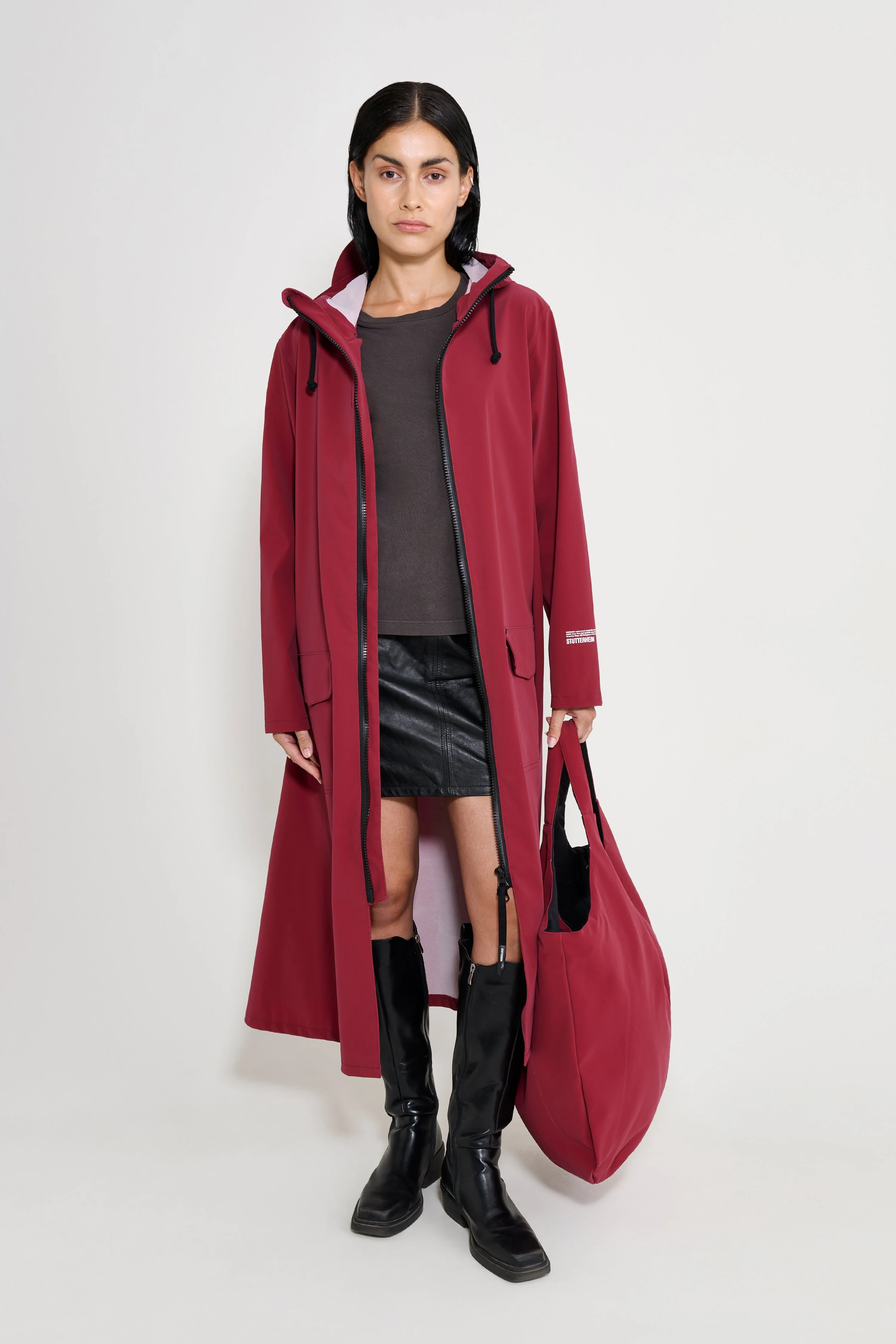 Stockholm Long Patch Raincoat Burgundy - 1