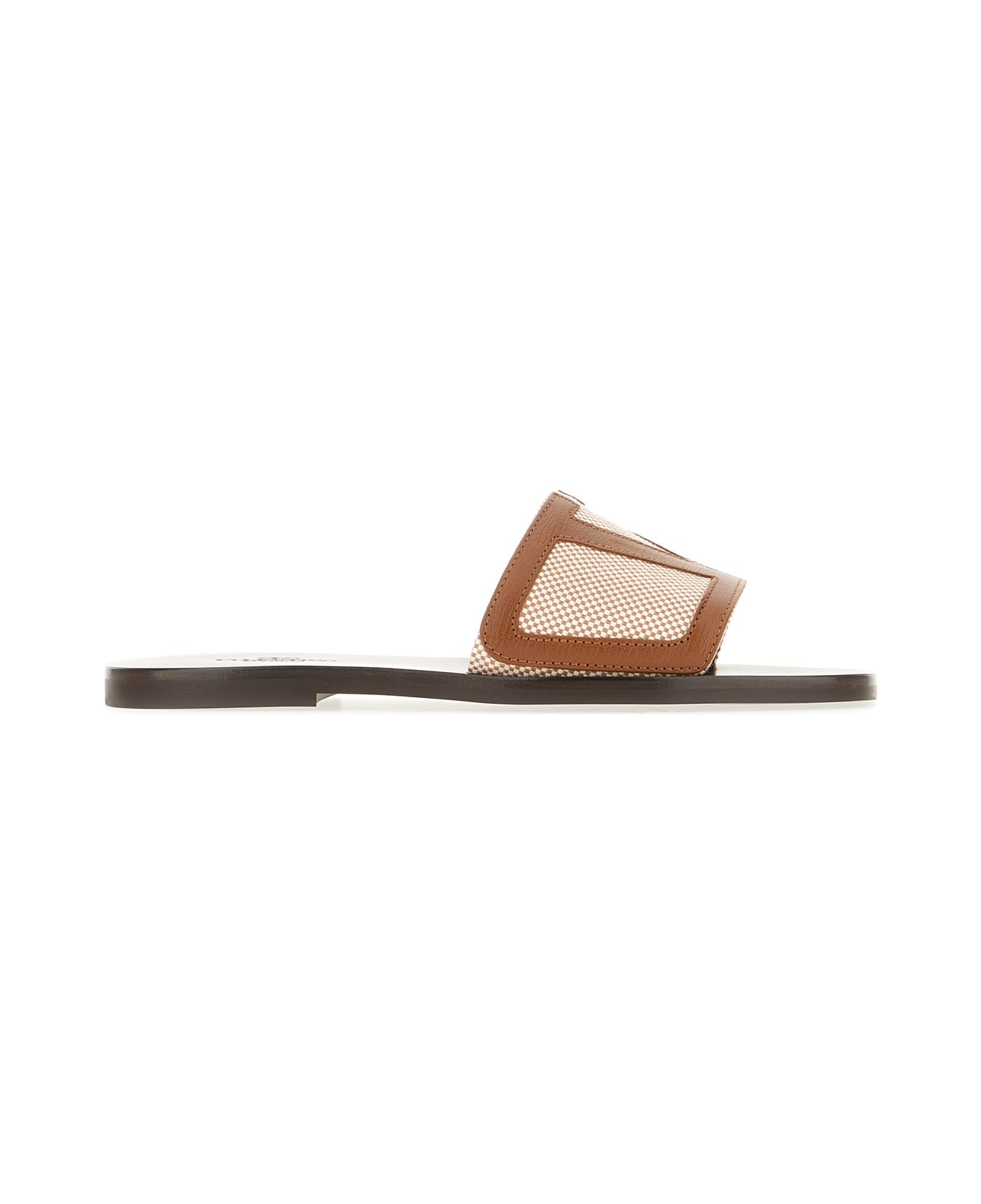 Dark Brown Leather And Fabric Viva Superstar Slippers - 1