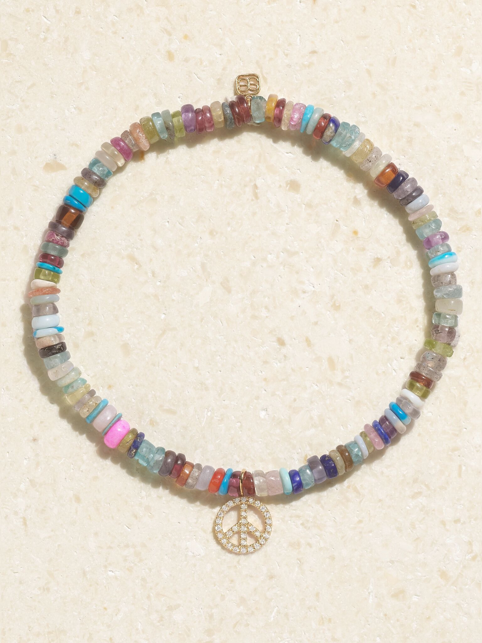 Mini Peace Sign 14-karat gold, diamond and bead bracelet Gold - 1