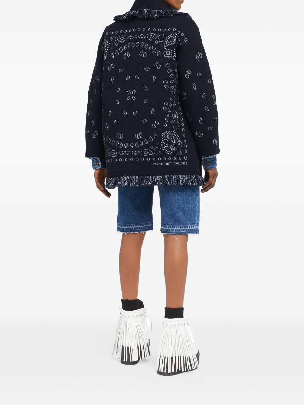 paisley-jacquard fringe coat - 4