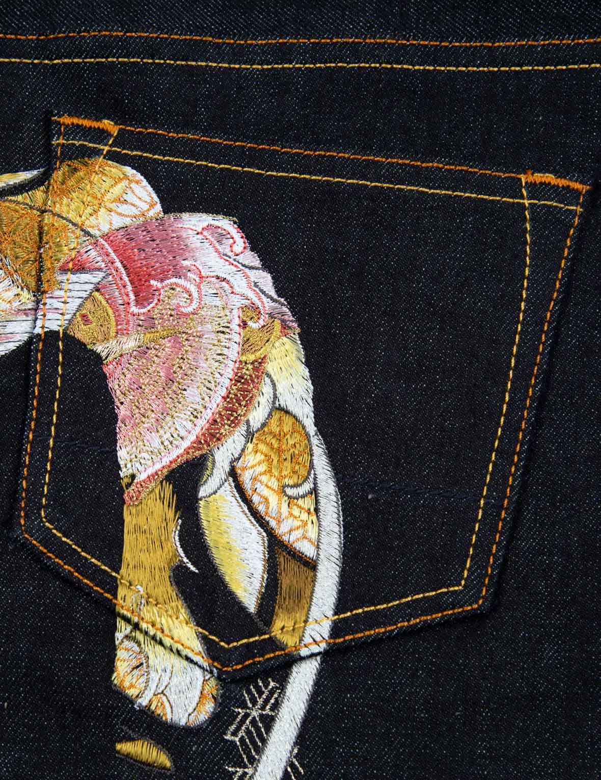 TATTOO KOI PATTERN BRUSHSTROKE DAICOCK EMBROIDERY RELAX-FIT JEANS - 7
