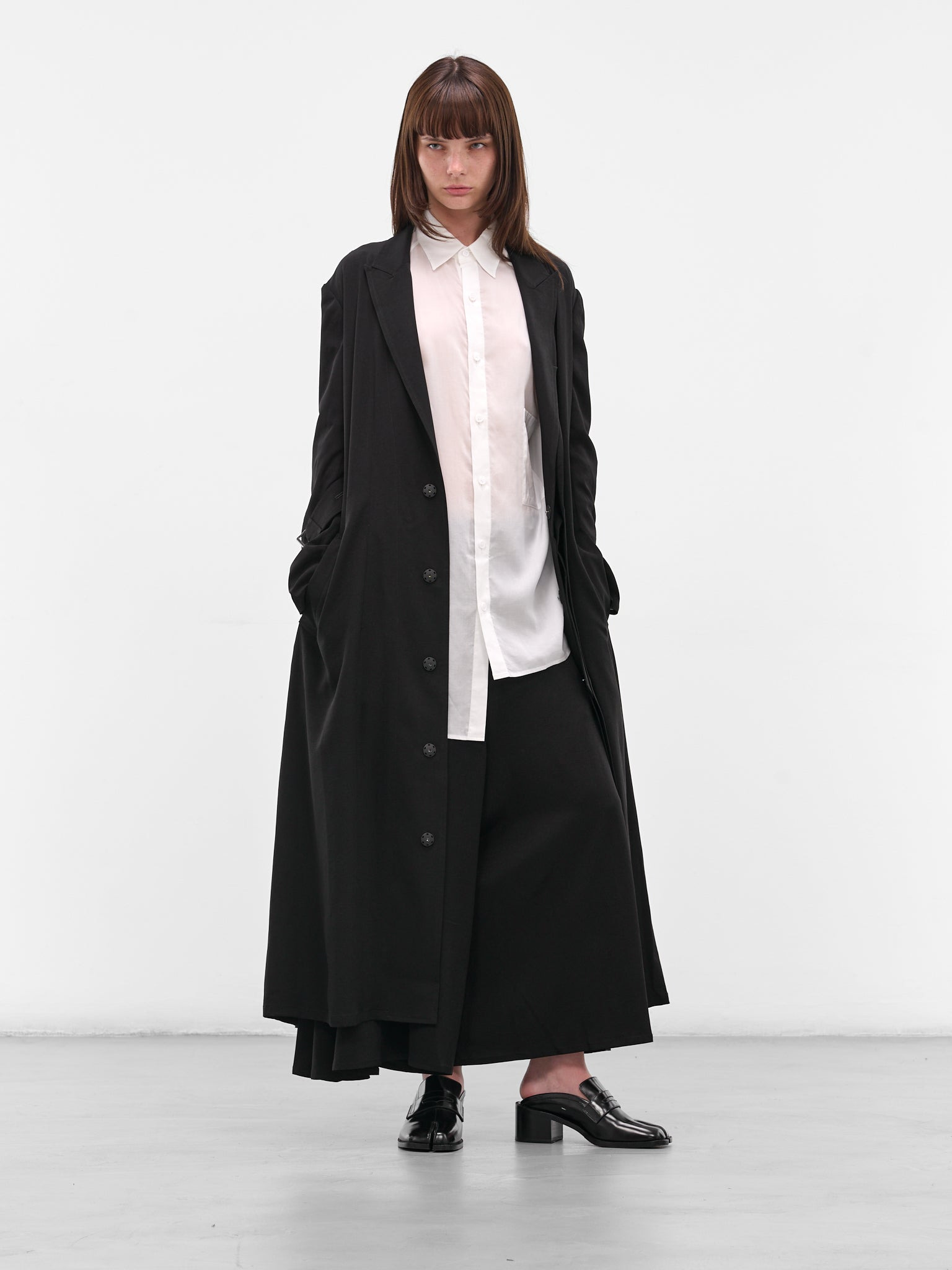 Black Crepe Belted Coat - 6