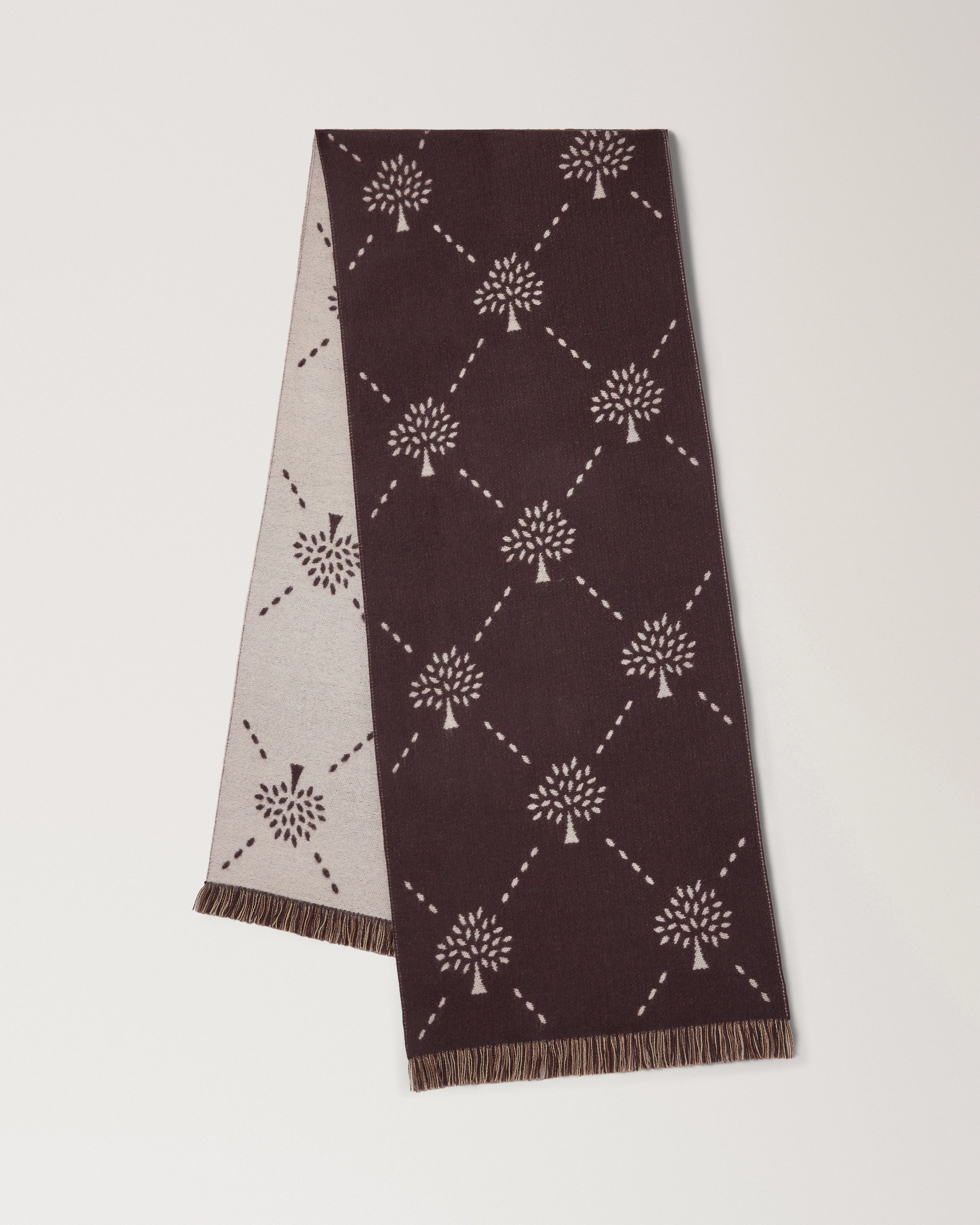 Mulberry Diamond Tree Jacquard Scarf Ebony & Taupe Wool - 1