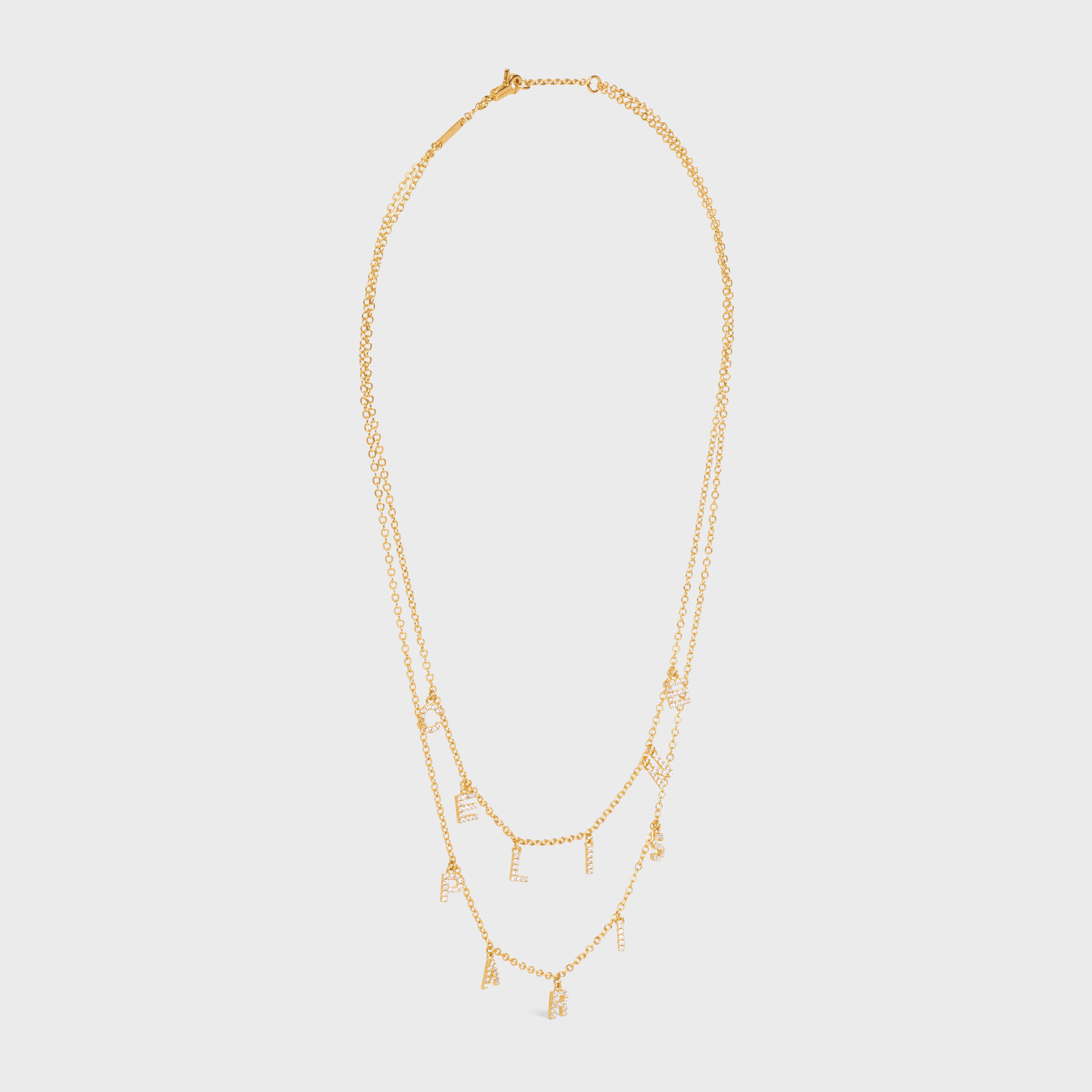 Celine Paris Double Necklace in Brass with Gold Finish and Crystals - 3