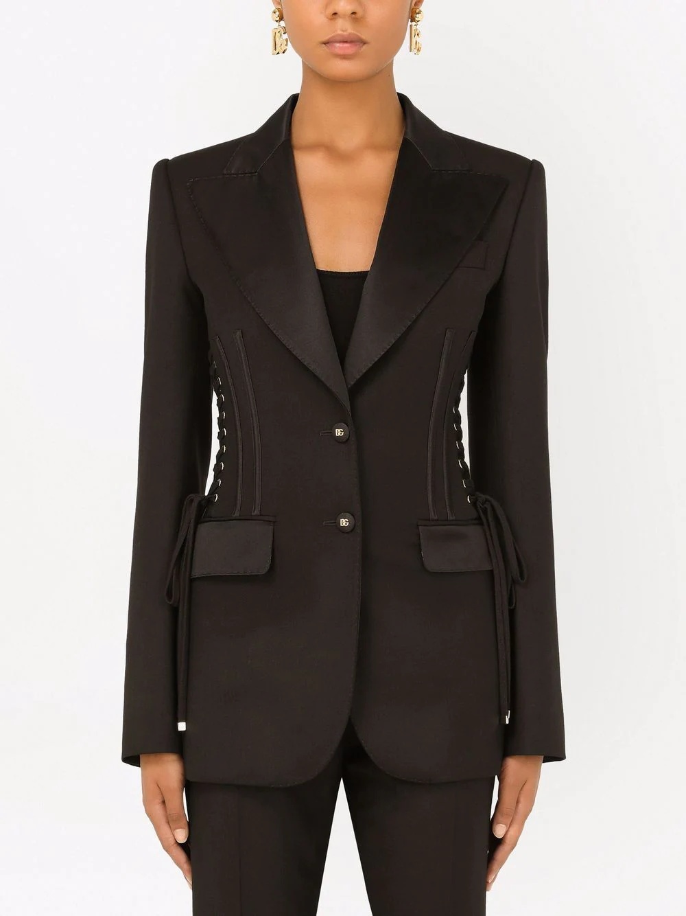 lace-up detail single-breasted blazer - 3