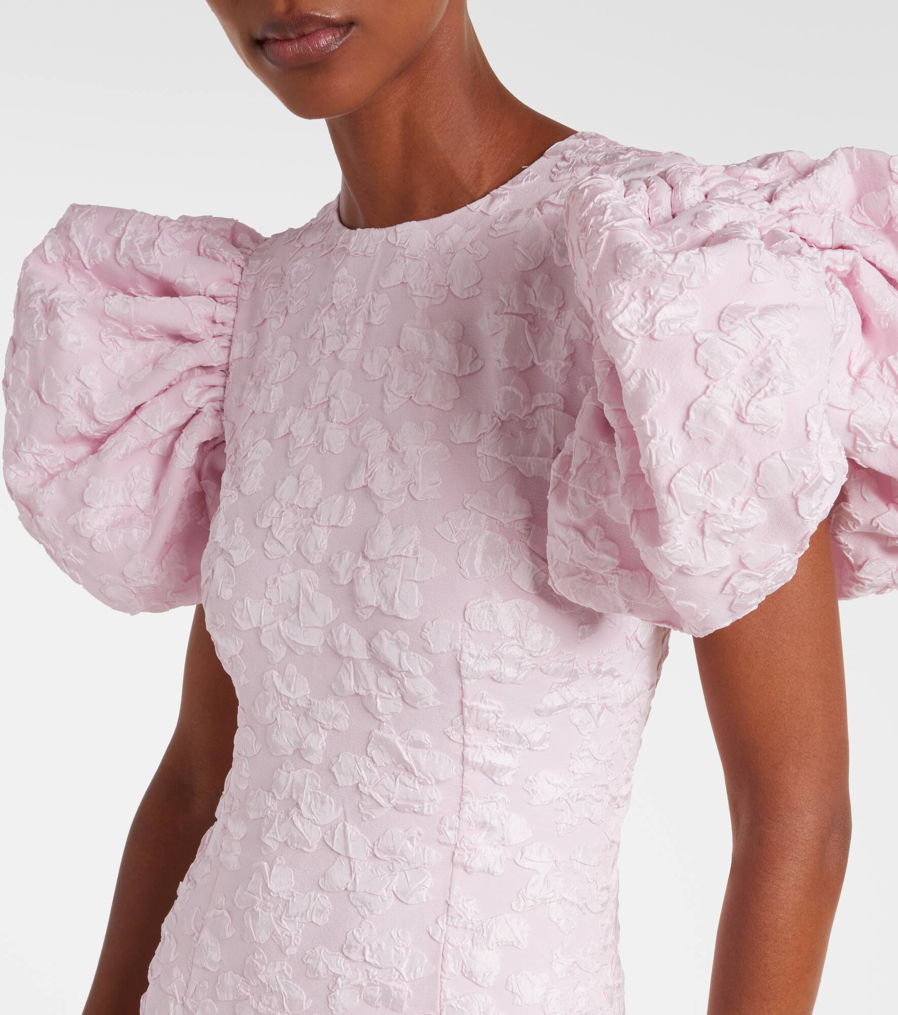 Puff-sleeve jacquard midi dress - 4