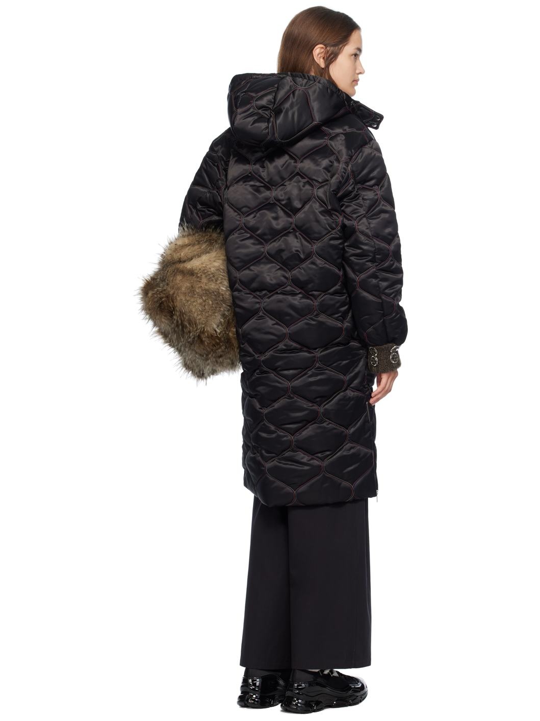 Black Lovey Long Puffer Coat - 3