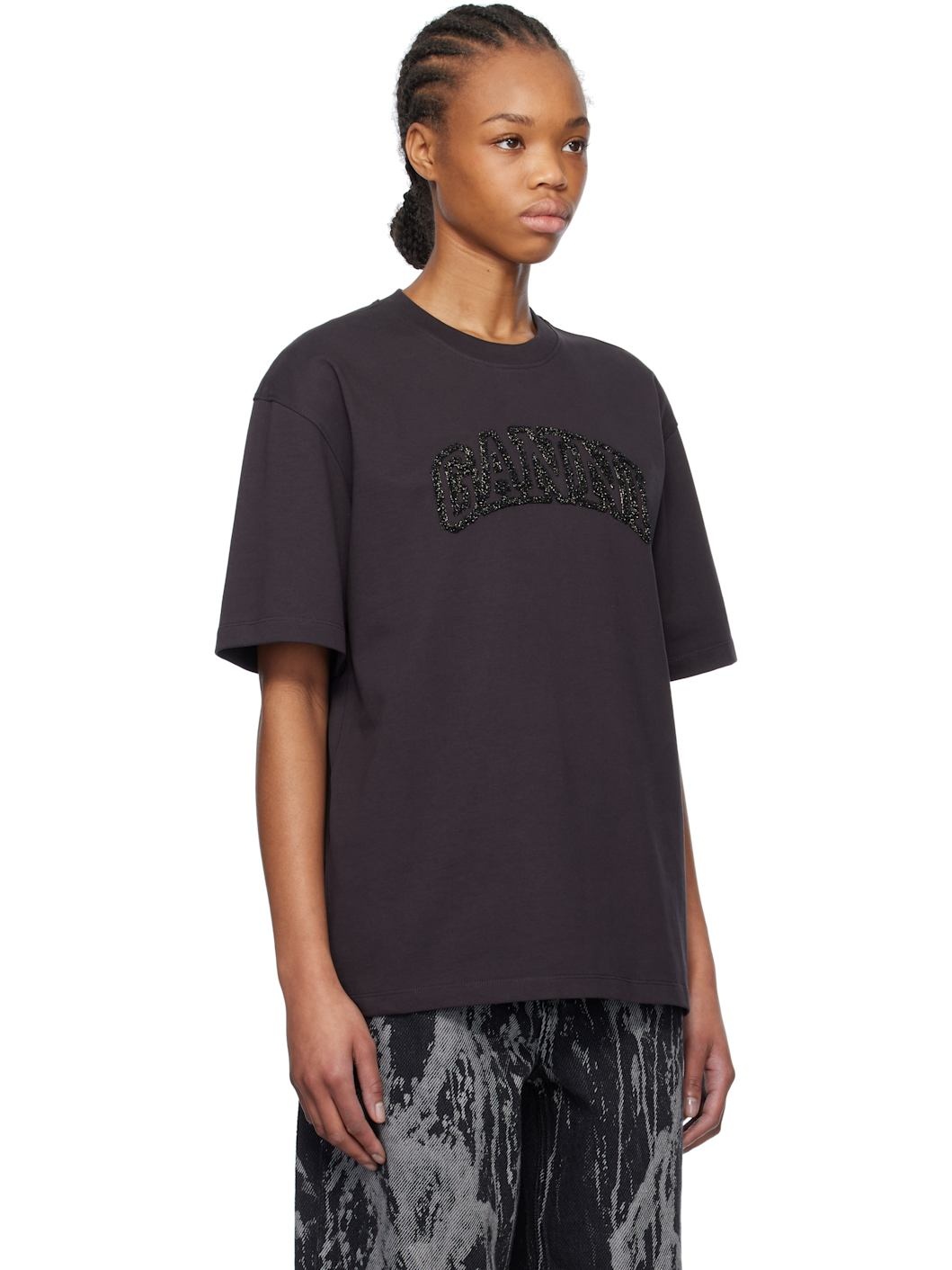 Black Heavy Cotton Drop Shoulder 'GANNI' T-shirt - 2