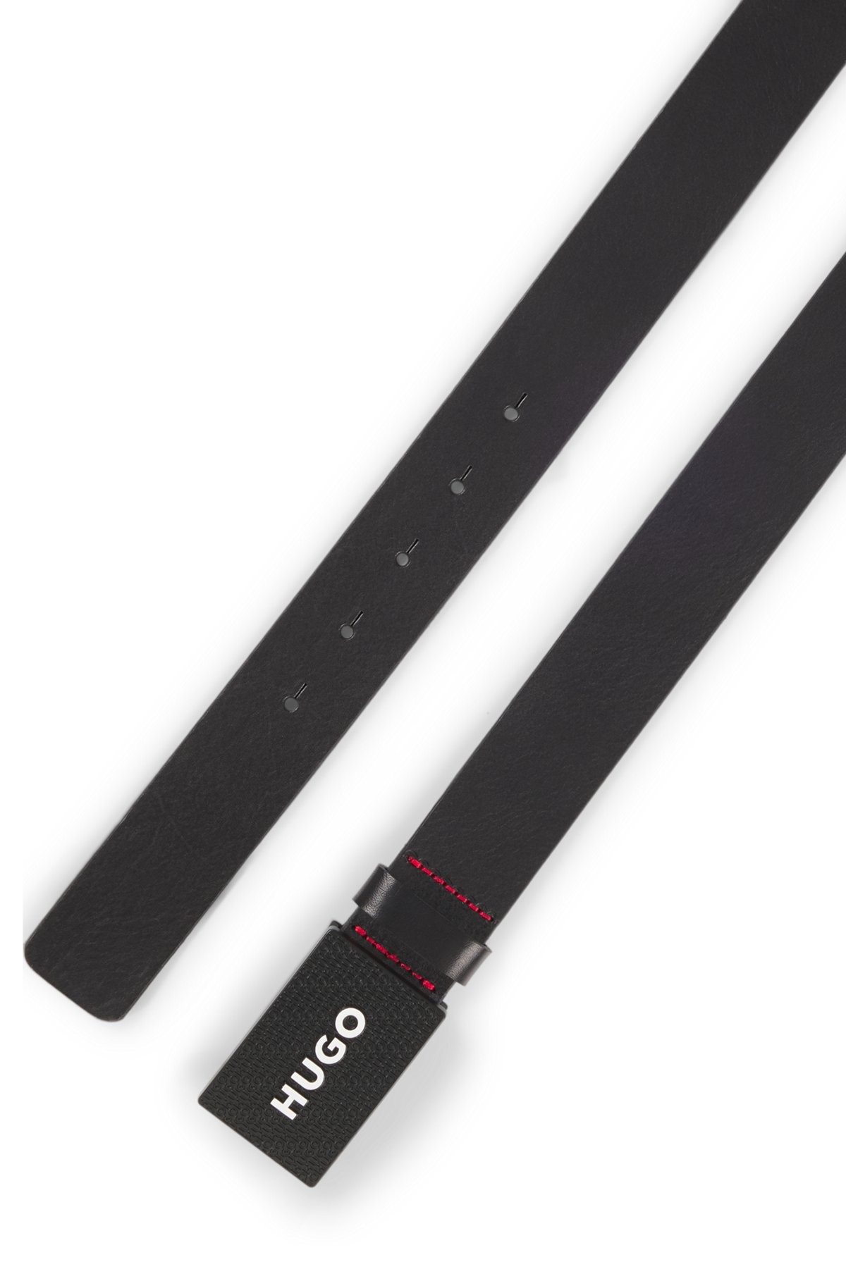 MATTE LEATHER BELT WITH BRANDED PLAQUE BUCKLE - 3