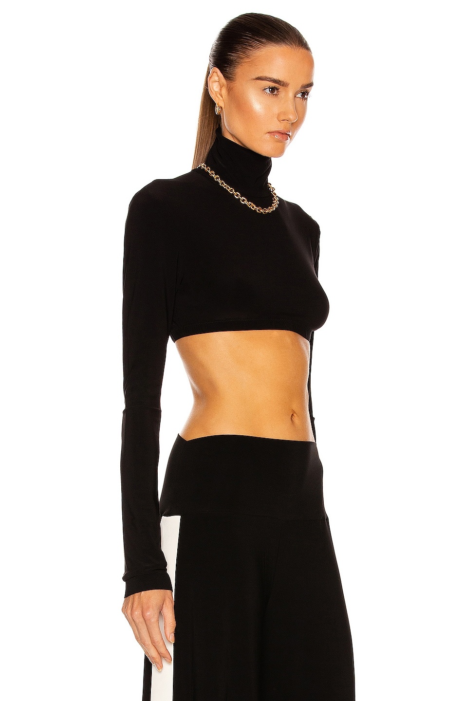 Cropped Slim Fit Long Sleeve Turtleneck Top - 2
