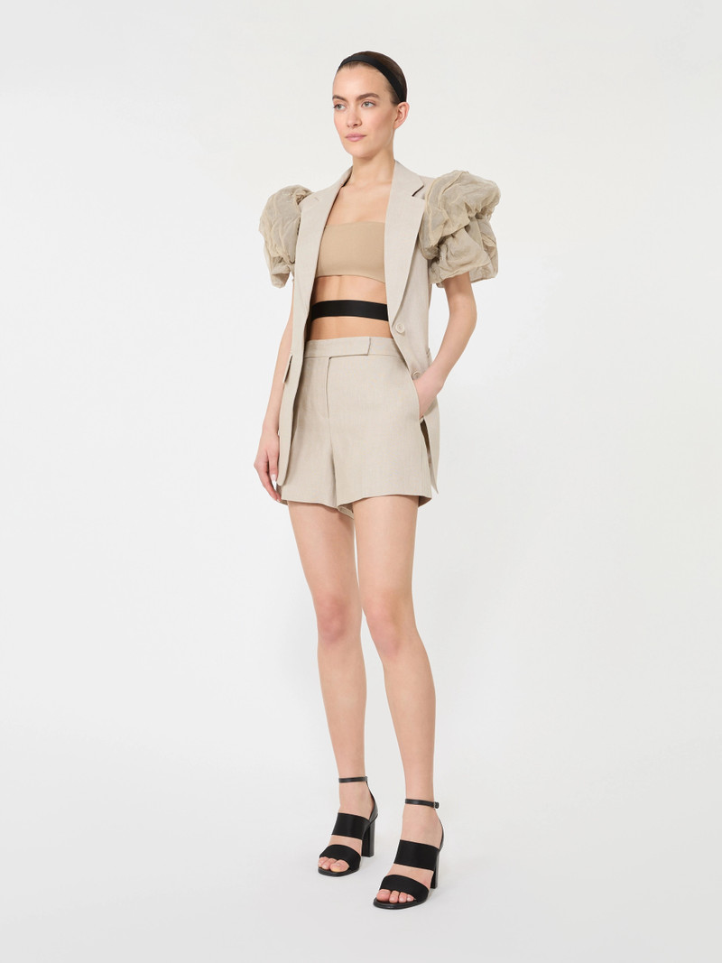 Max Mara ABITURO Oversized sleeveless linen jacket with ruffles - SAND outlook