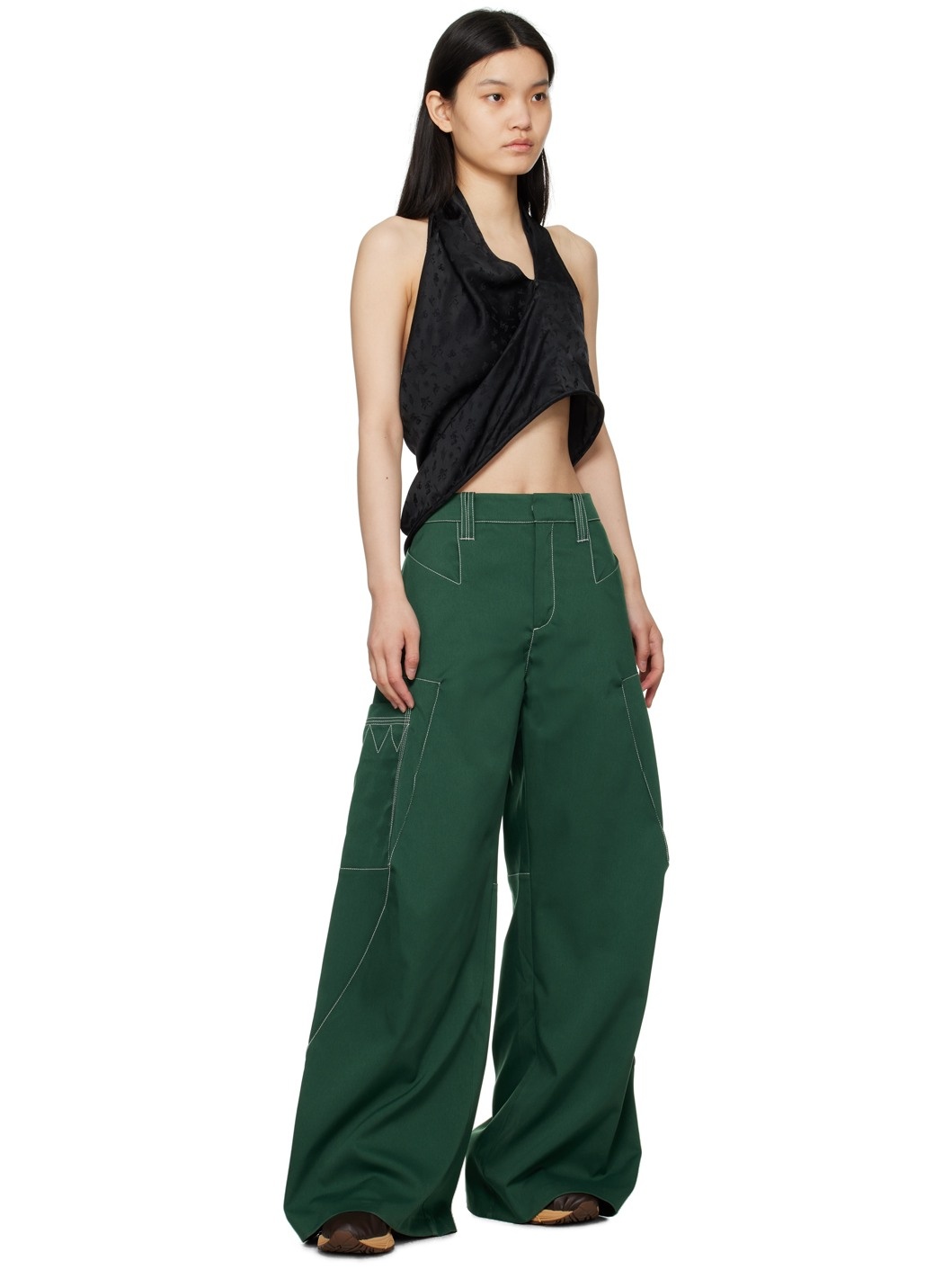Kiko Kostadinov Green Angled Trousers | ssense | REVERSIBLE