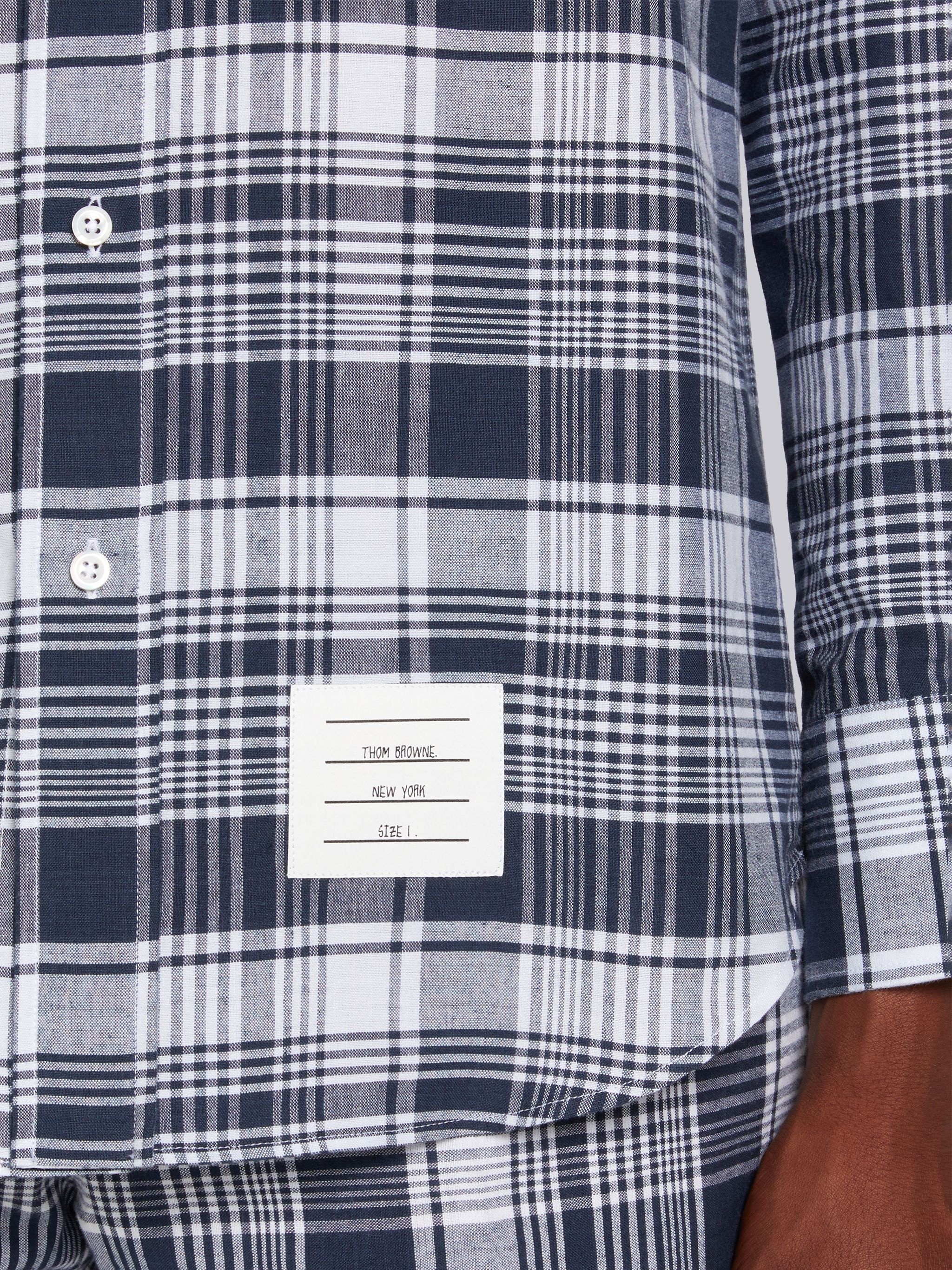 Navy Hairline Madras Check Stripe Armband Straight Fit Shirt - 6