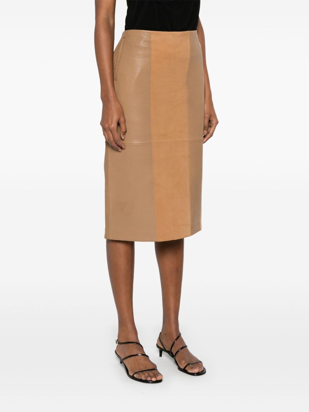 scuffed-leather midi skirt - 3