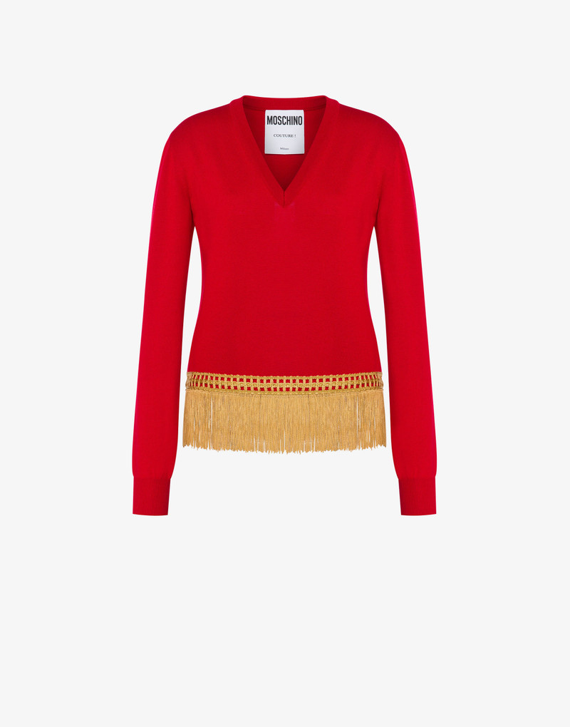 WOOL PULLOVER WITH FRINGING 1