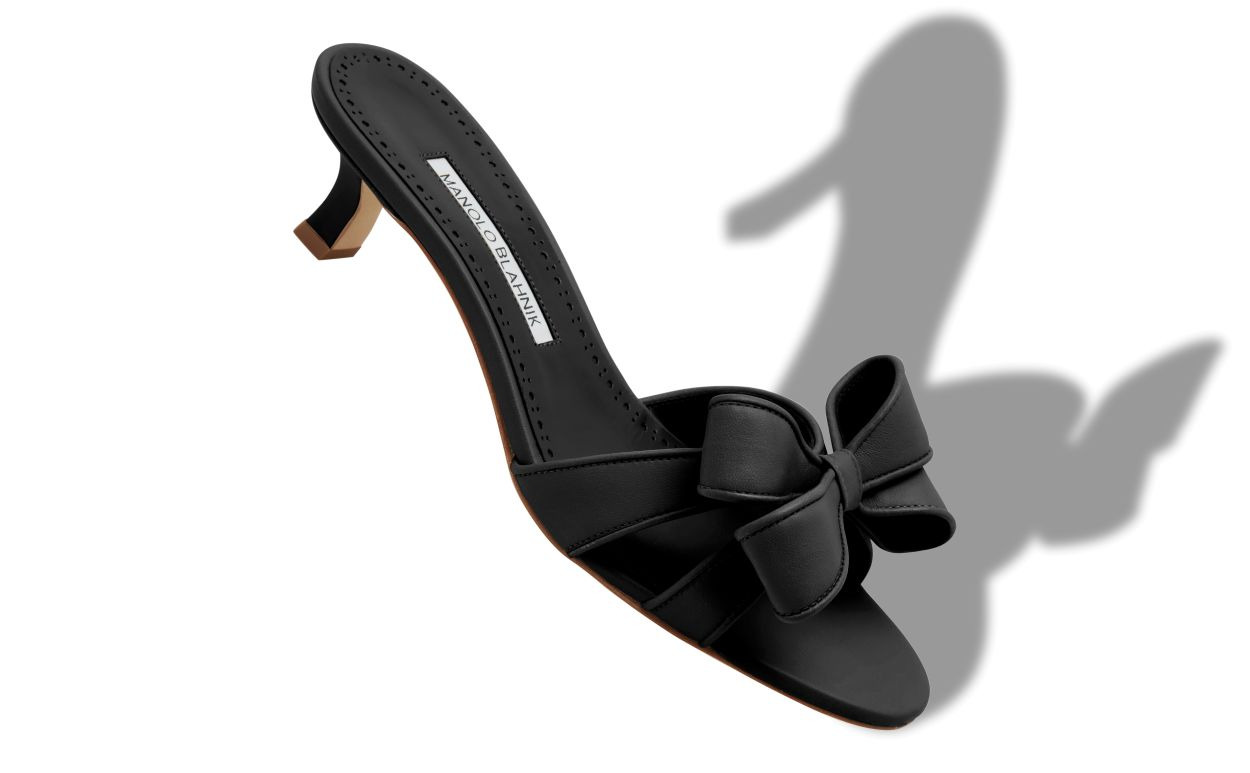 Black Nappa Leather Bow Detail Mules - 2