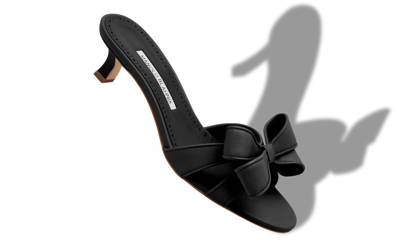 Manolo Blahnik Black Nappa Leather Bow Detail Mules outlook