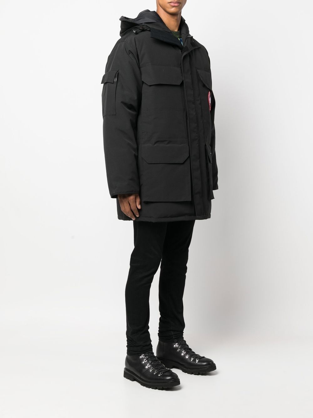 logo-patch hooded down jacket - 3