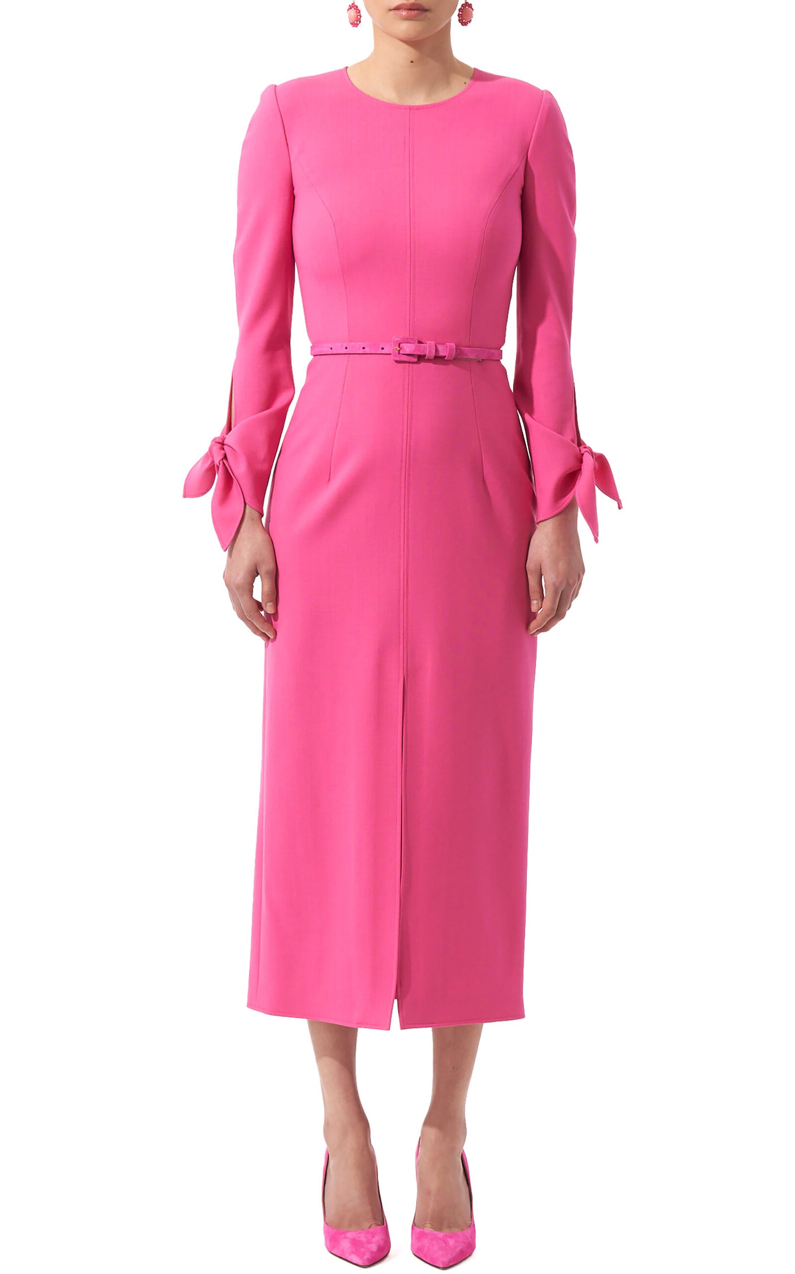 Tie-Detailed Wool-Blend Midi Dress pink - 6