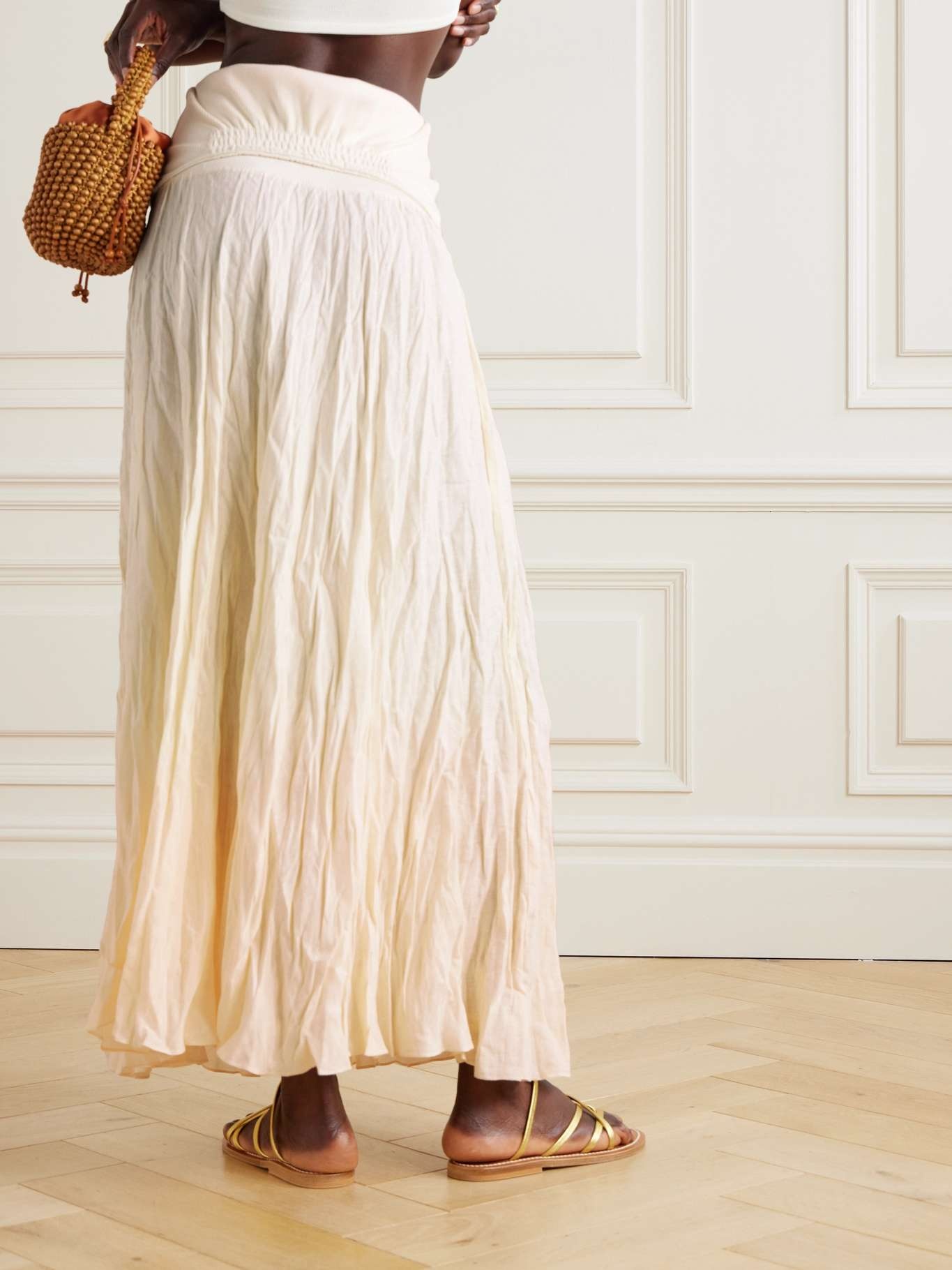 Ribbed jersey-trimmed linen-blend maxi skirt - 3