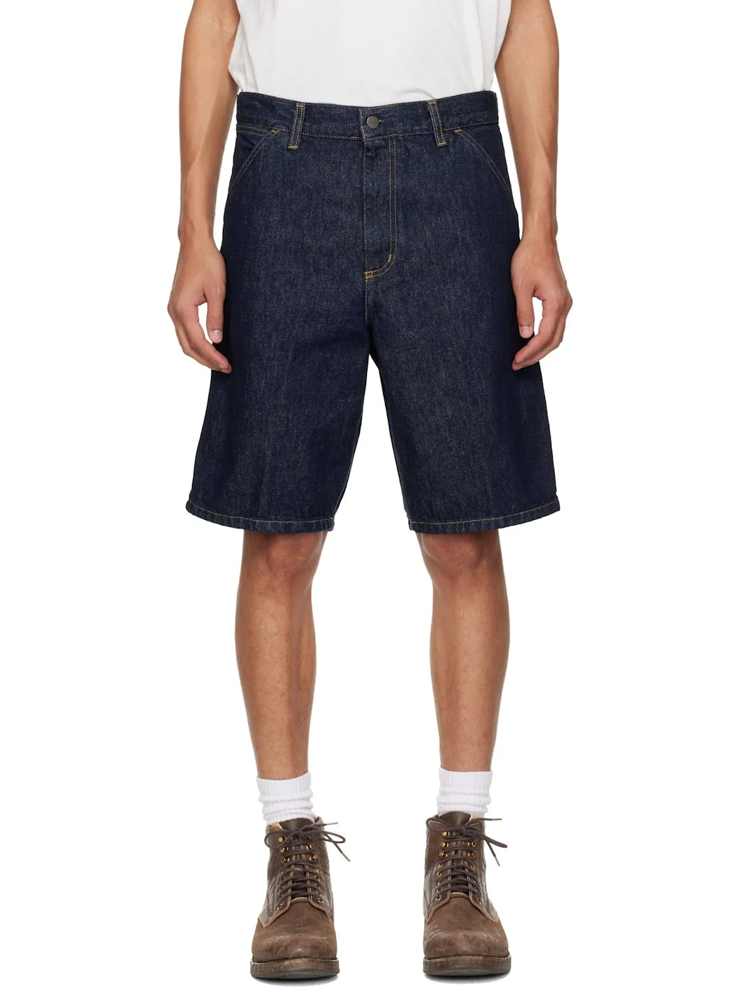 Blue Single Knee Denim Shorts - 1
