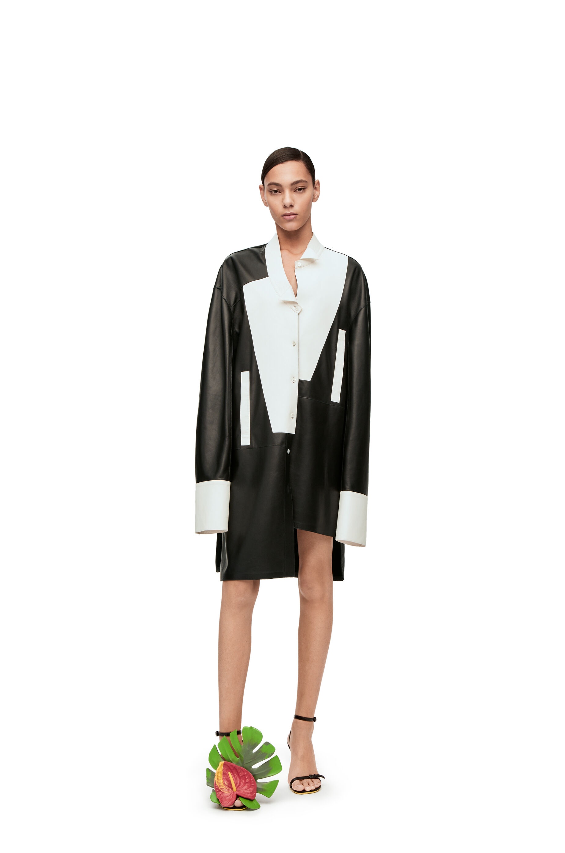 Asymmetric shirt dress in nappa - 3
