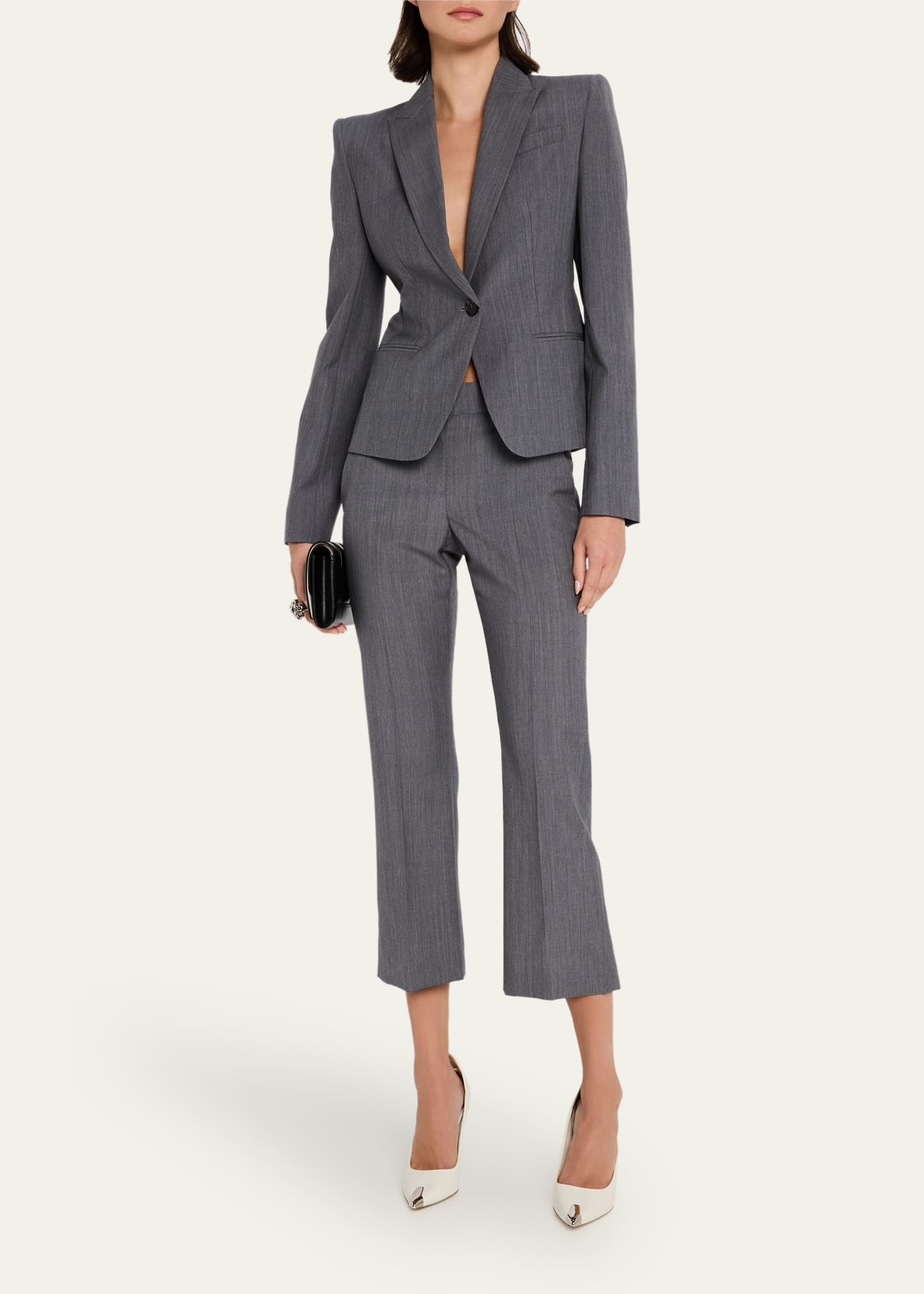 Mid-Rise Wool Mohair Kickflare Crop Trousers - 2
