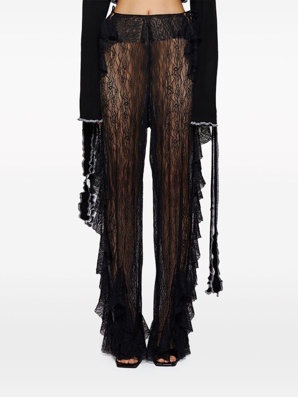ruffled straight-leg lace trousers - 3
