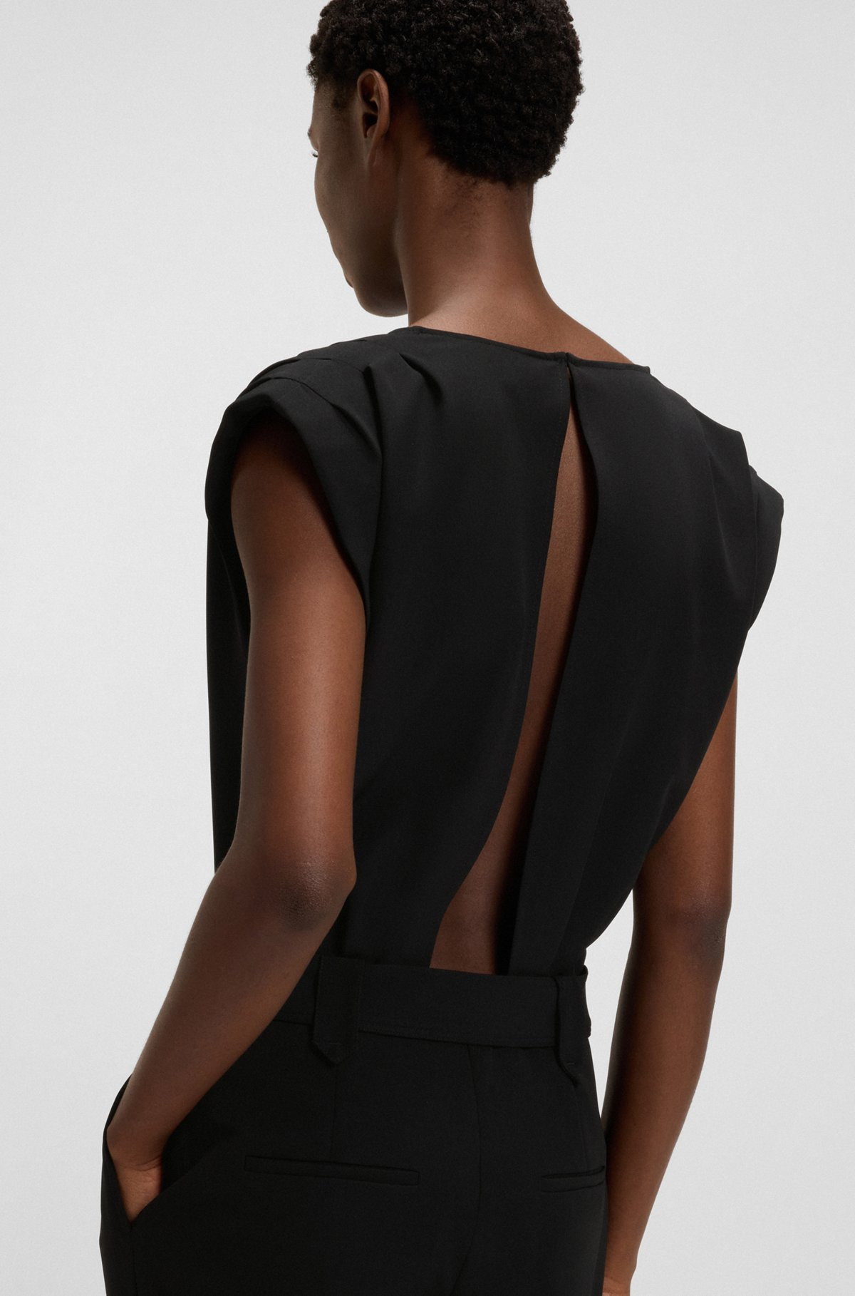 WRAP-FRONT PLEATED JUMPSUIT IN CREPE WITH PRESS-STUDS - 6