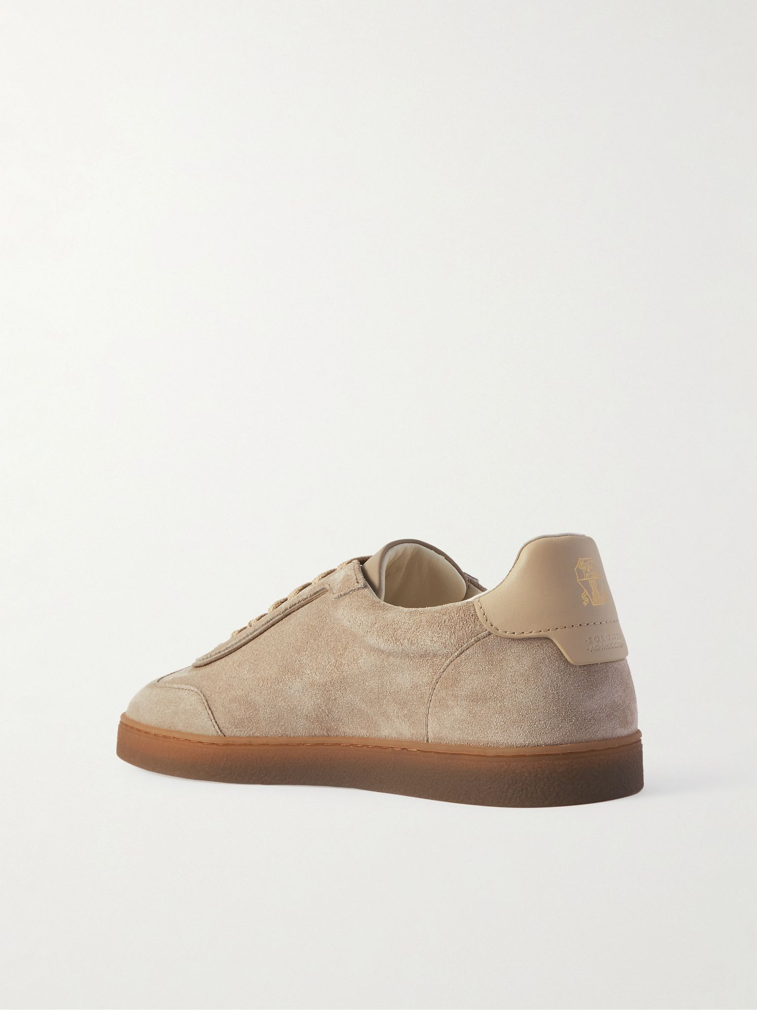 Leather-Trimmed Suede Sneakers Taupe - 4