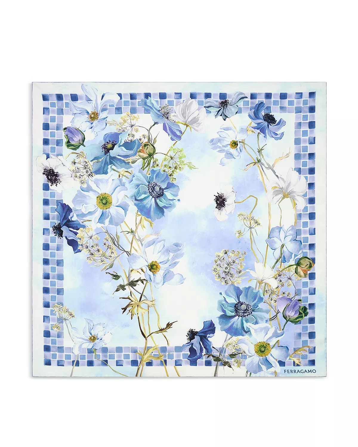 Flower Bordeaux Silk Scarf - 1