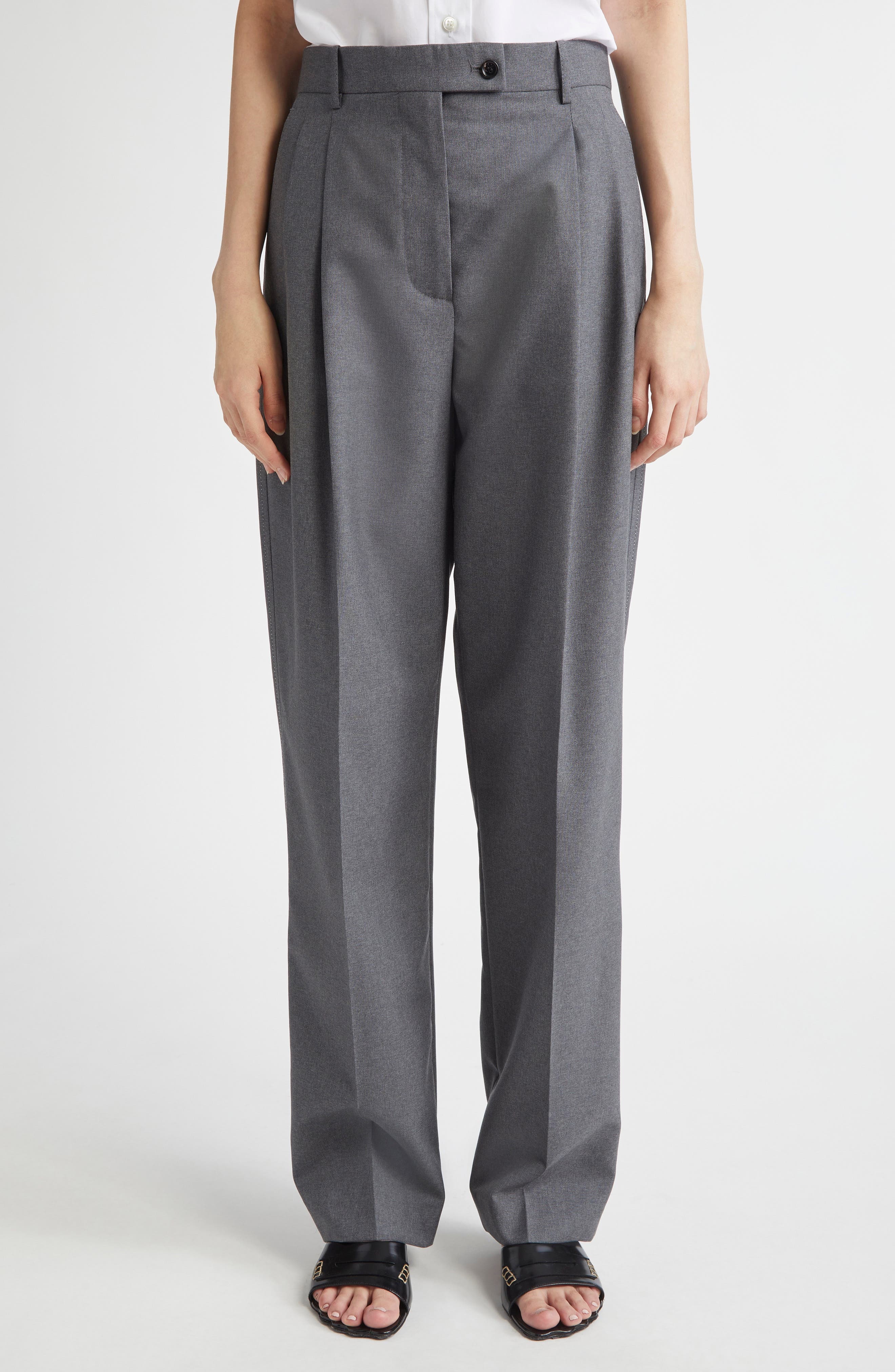 Marni Pleated Virgin Wool Pants in Graphite at Nordstrom - 1
