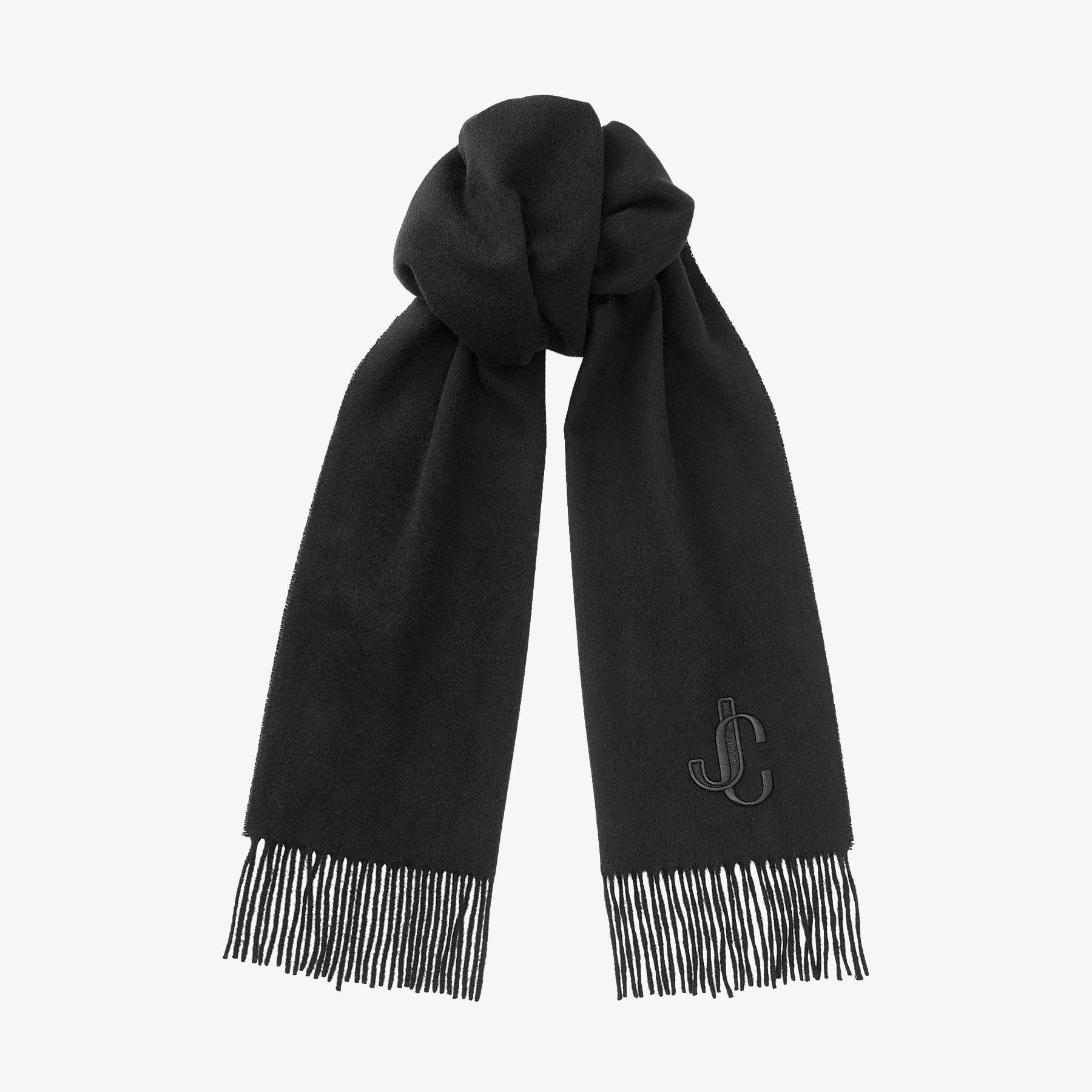 Charles
Black Recycled Cashmere Scarf with JC embroidery - 1