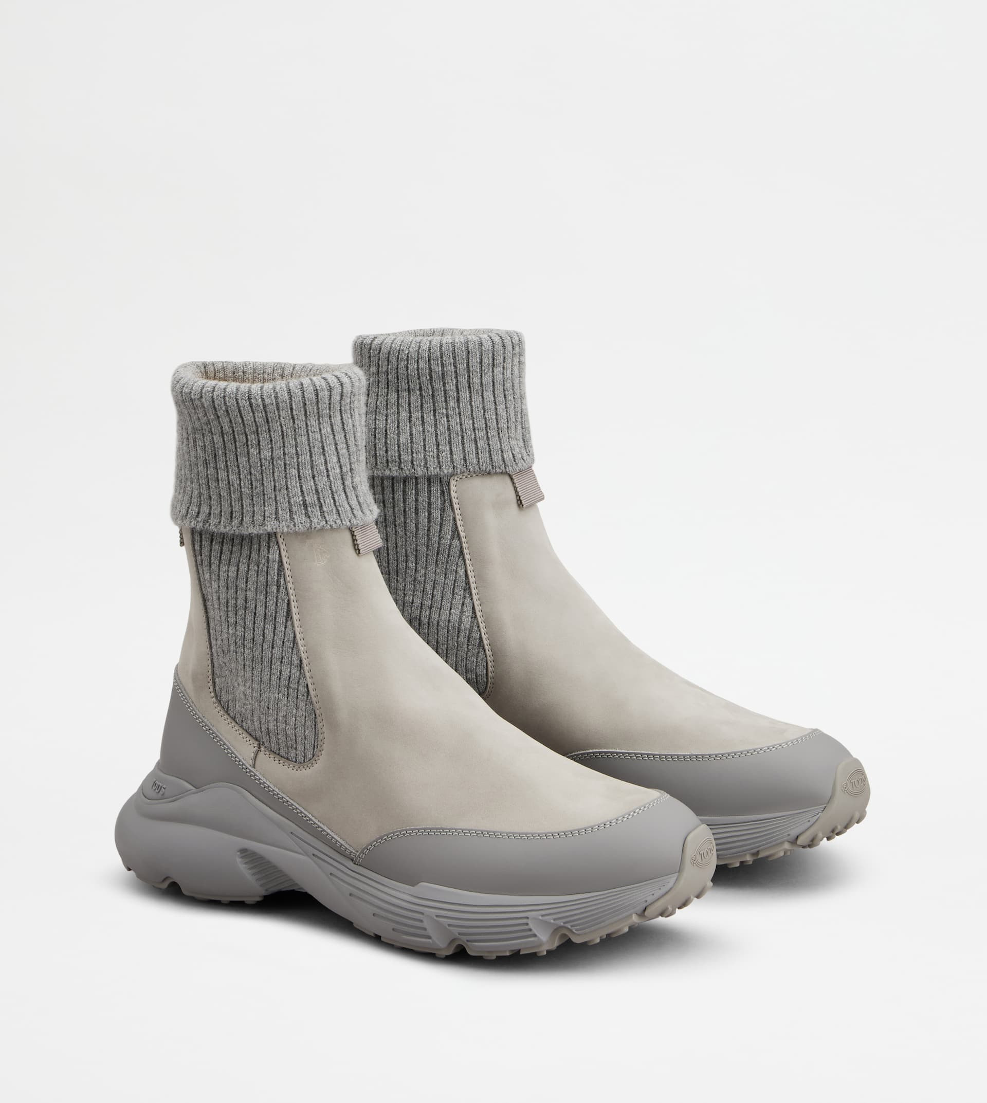 CHELSEA BOOTS IN NUBUCK AND KNIT - GREY - 2