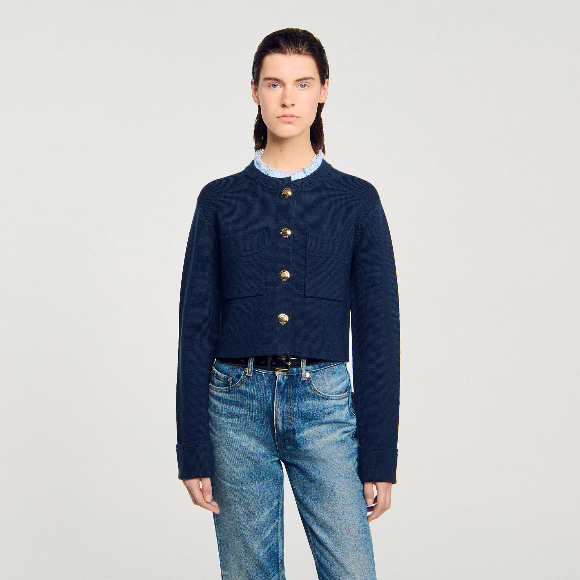 CARDIGAN WITH RUFFLE COLLAR - 4