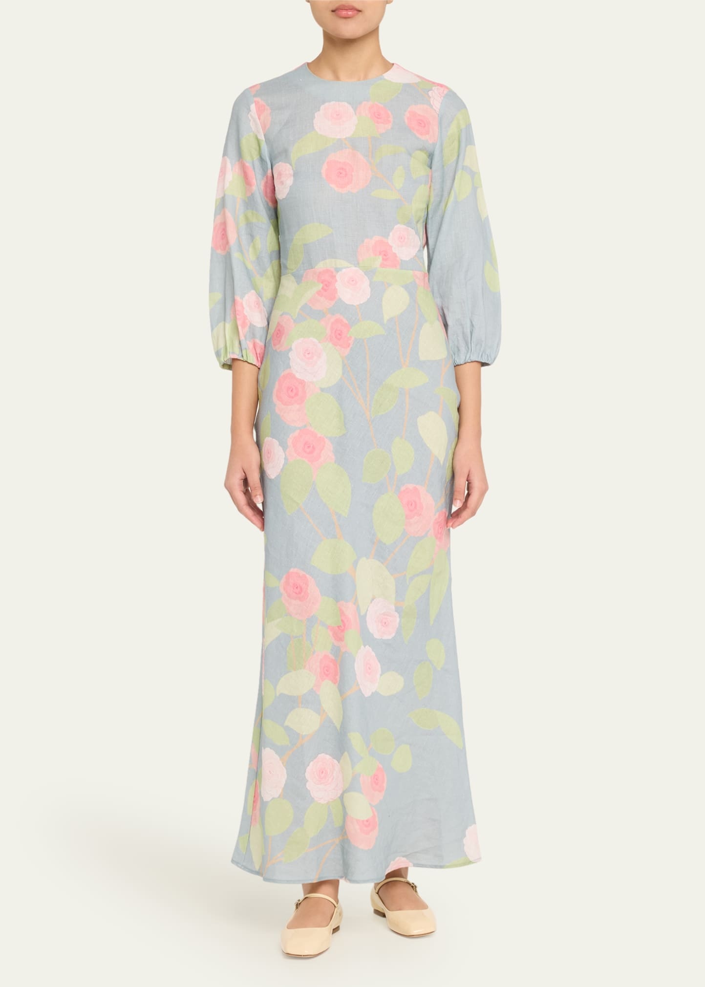 Flower Printed Linen Long Dress - 2