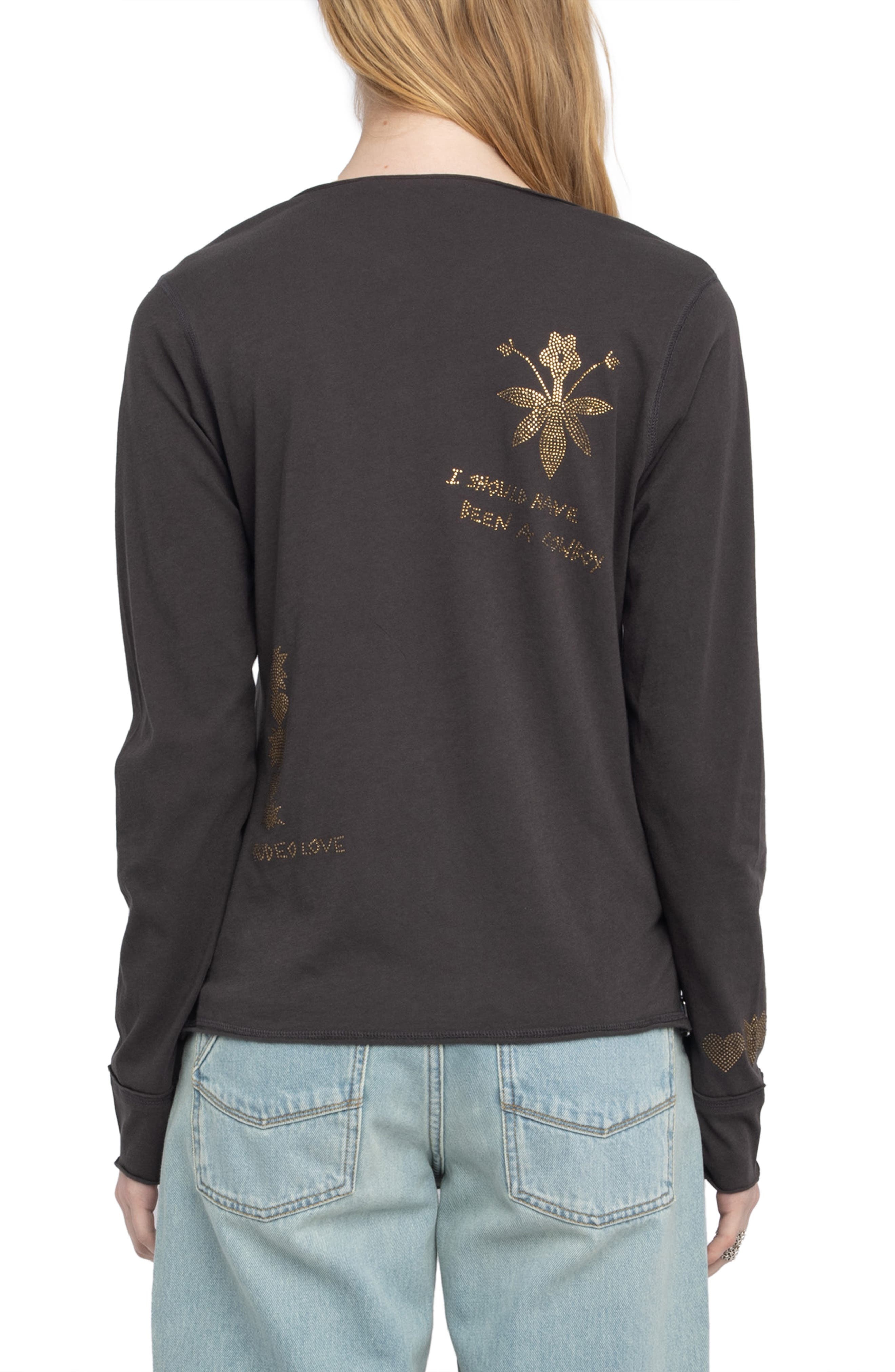 Zadig & Voltaire Multi Strass Beaded Cotton Top in Dark Chocolate at Nordstrom - 2