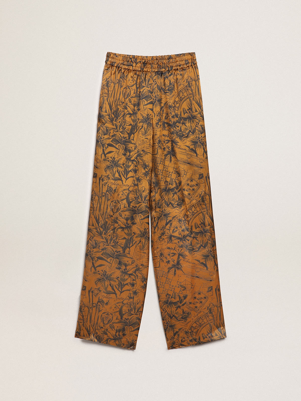 Women's joggers in golden brown with notebook print - 1