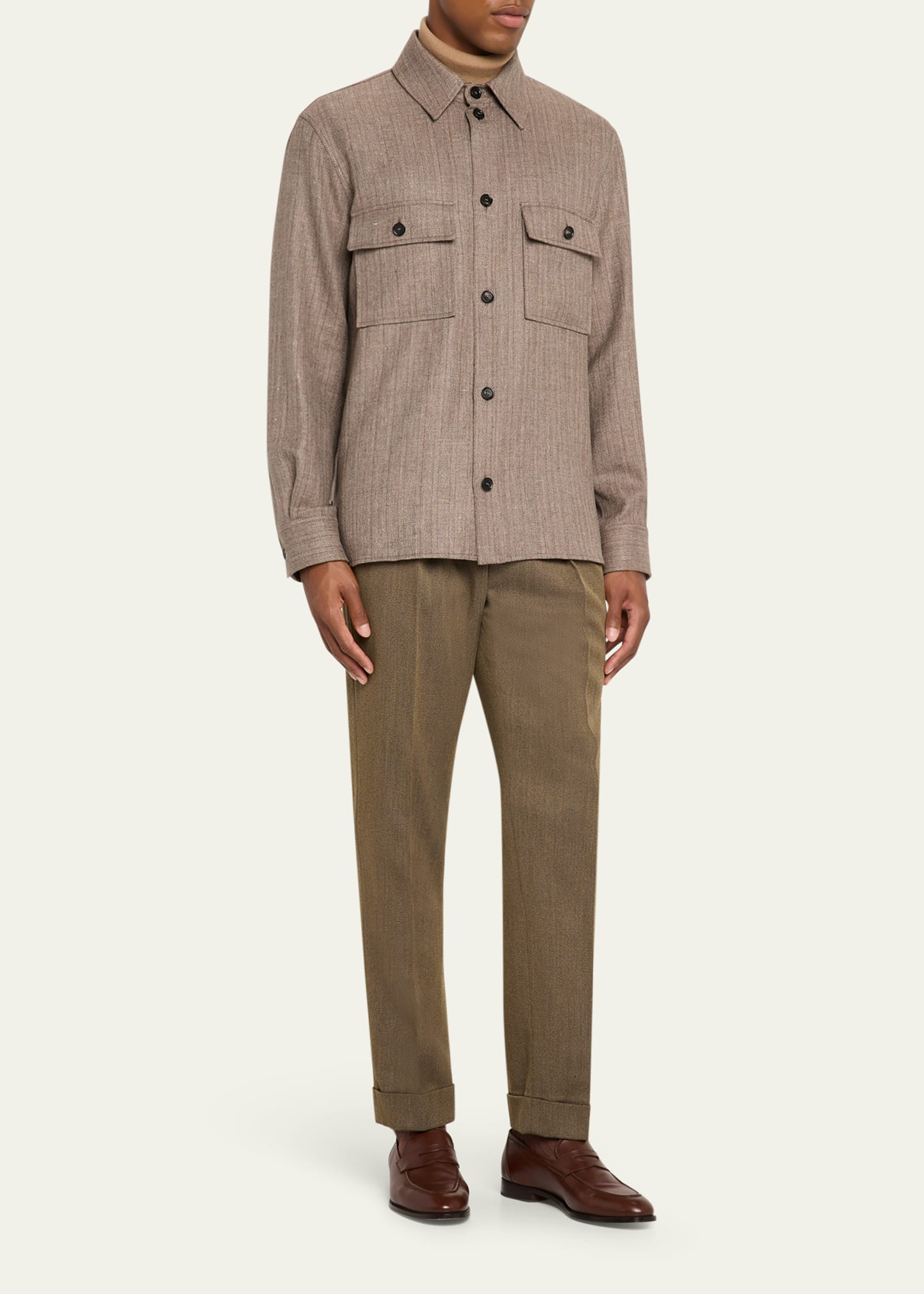 Men's Jim Wool and Linen Herringbone Overshirt - 2