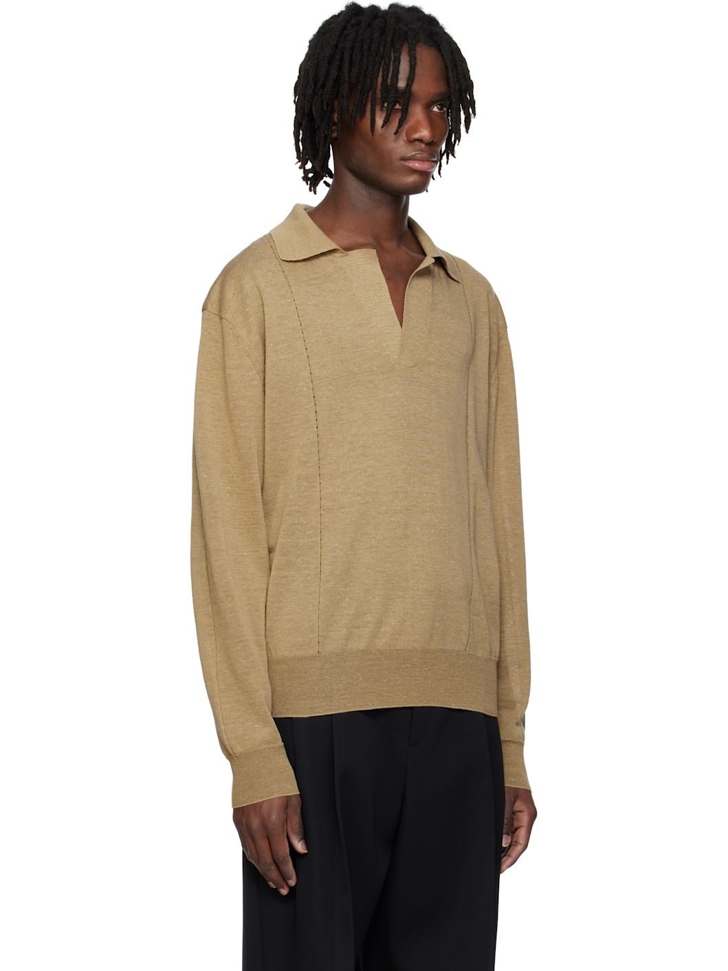 Beige Vintage Daddy Knit Polo - 2