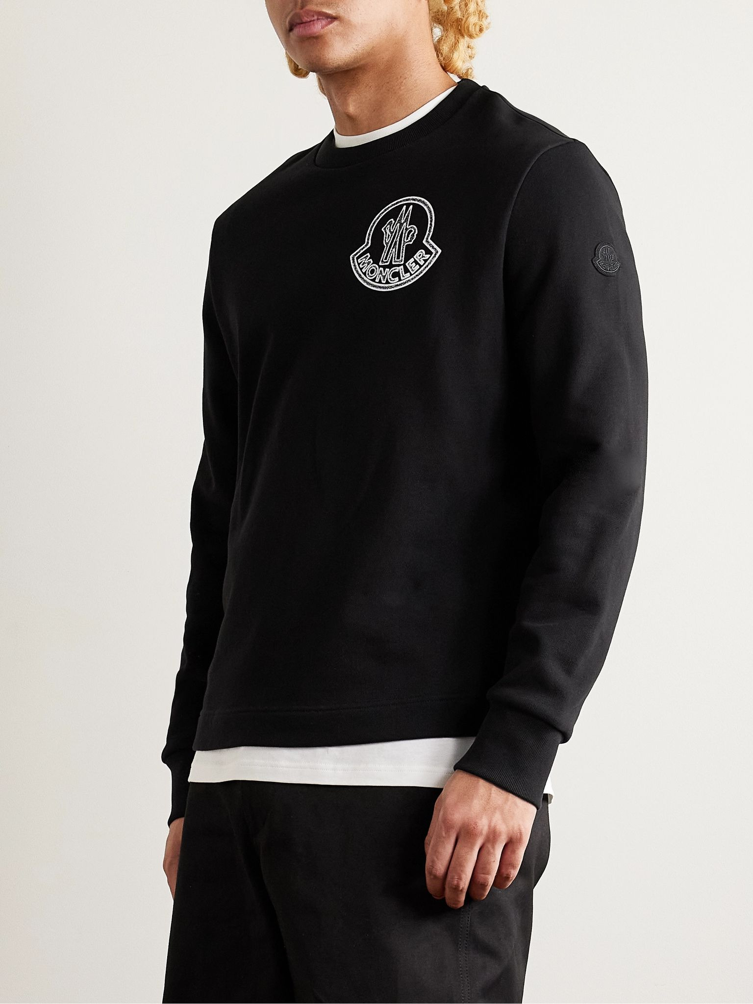 Logo-Print Appliquéd Cotton-Jersey Sweatshirt Black - 3