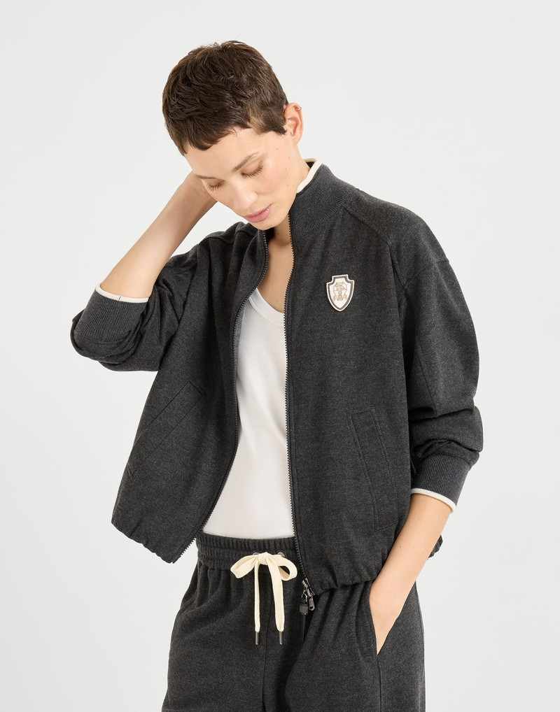 Double cashmere jersey sweatshirt with shiny zipper pull 4